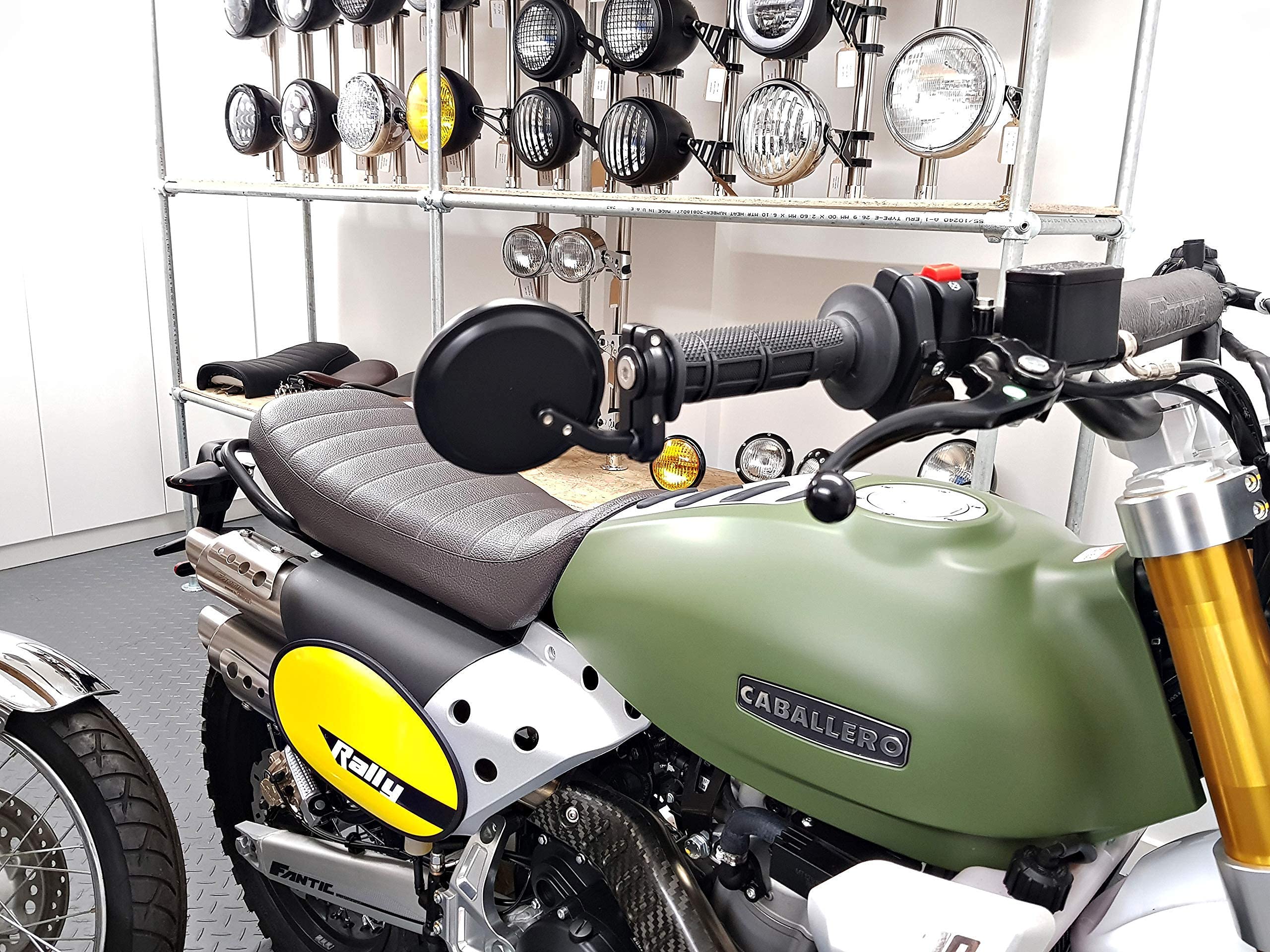Rétroviseur de Guidon Pour Moto Rond 22mm avec Embout | En Metal | Couleur Noir | Cafe Racer | Roadster | Par 2
