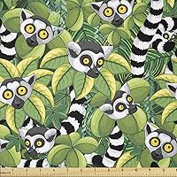 Vista 18 de Ambesonne The Yard, tela de jirafa estilo de dibujos animados que caminan entre árboles pequeños sobre fondo grunge, tema de sabana, tela de punto