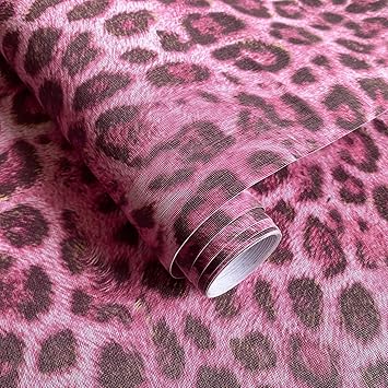 JiffDiff Upgrade Leopard Print Peel and Stick Wallpaper, 17.3" x 120" Waterproof Removable Self Adhesive Wallpaper, Pink Unique Funky Cheetah Contact Paper for Bedroom, Bathroom, Decor