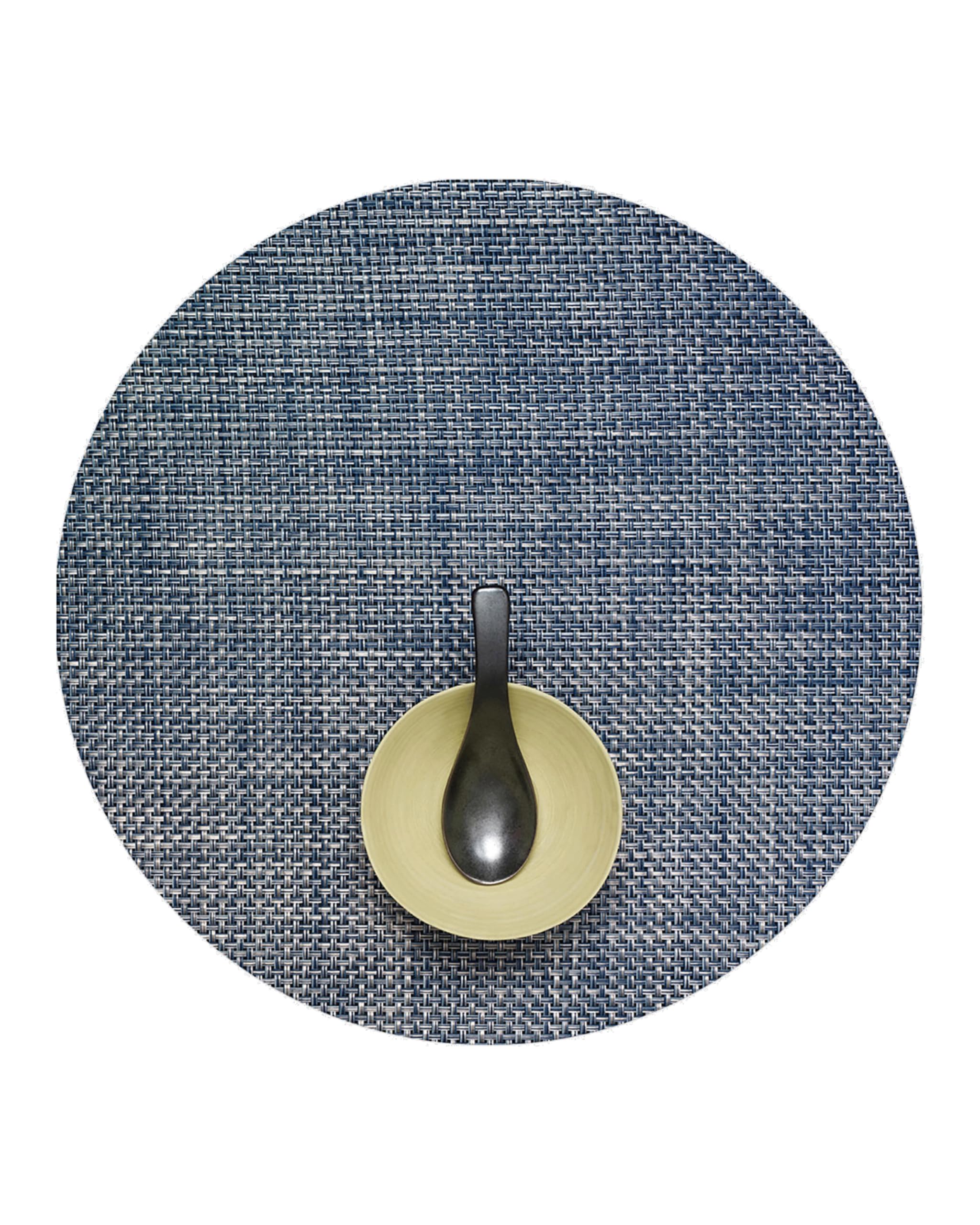 Photo 1 of Chilewich Basketweave Placemats - Round Woven Placemats Set of 4 - Reusable, Stain-Resistant, Indoor/Outdoor Tabletop Protection - Denim - 15" Round