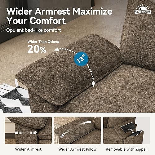 Miniatura 4 de Juego de sofá y sofá cama, asiento modular de chenilla extragrande y sofá de 3 plazas con almohadas, juego de muebles de sofá seccional moderno de