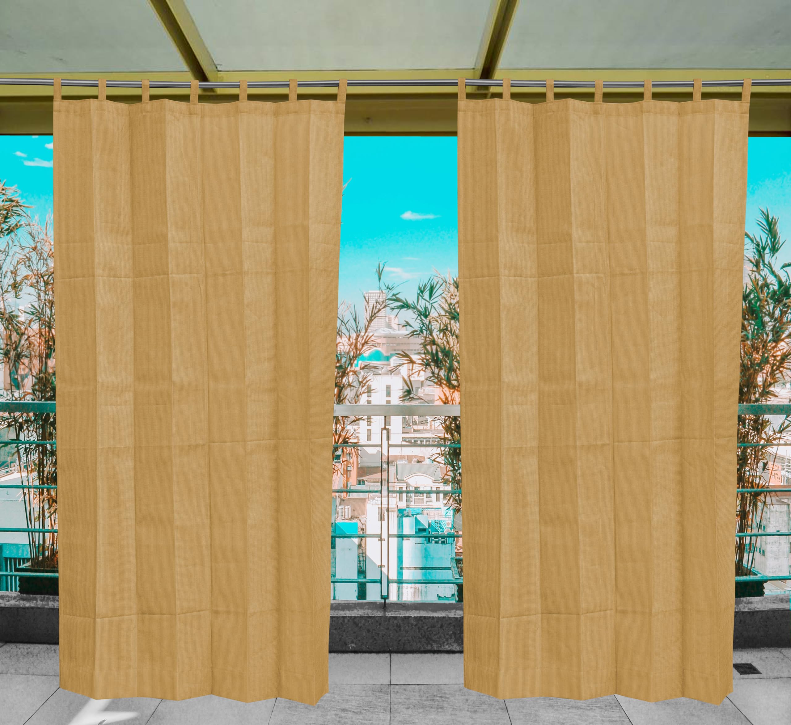 GREEN DECOR HDPE Fabric 85-90% Sun Blockage & UV Protection Tab Top Loop Balcony & Outdoor Curtains Temperature Reducing for Window&Door Curtains(Beige Color_4.5X6.5 Feet) Pack of 2 Piece
