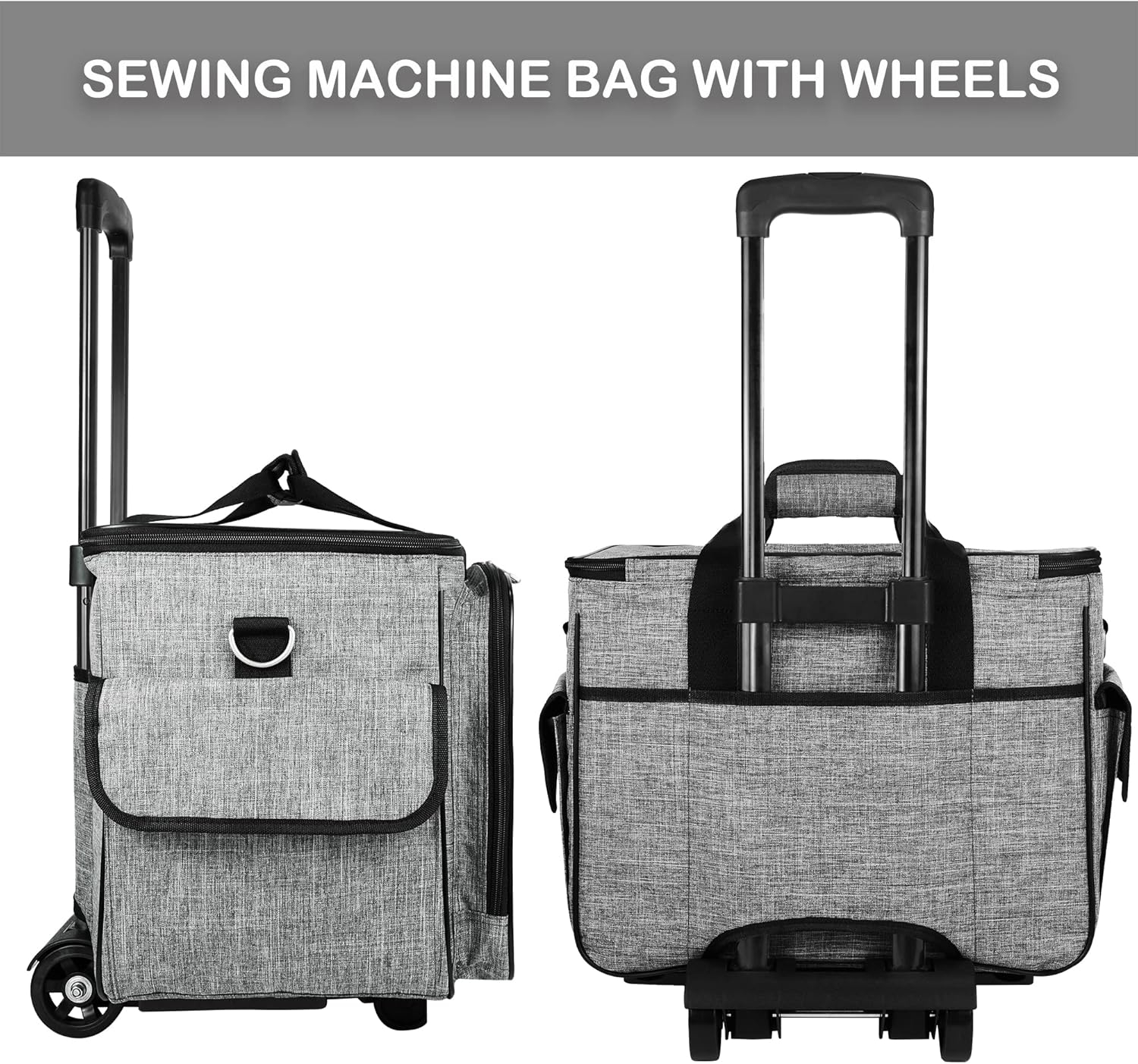 CAB55 Rolling Sewing Machine Case, Detachable Rolling Sewing Machine Carrying Case on Wheels, Trolley Tote Bag with Removable Bottom Wooden Board for Most Standard Sewing Machine and Accessories