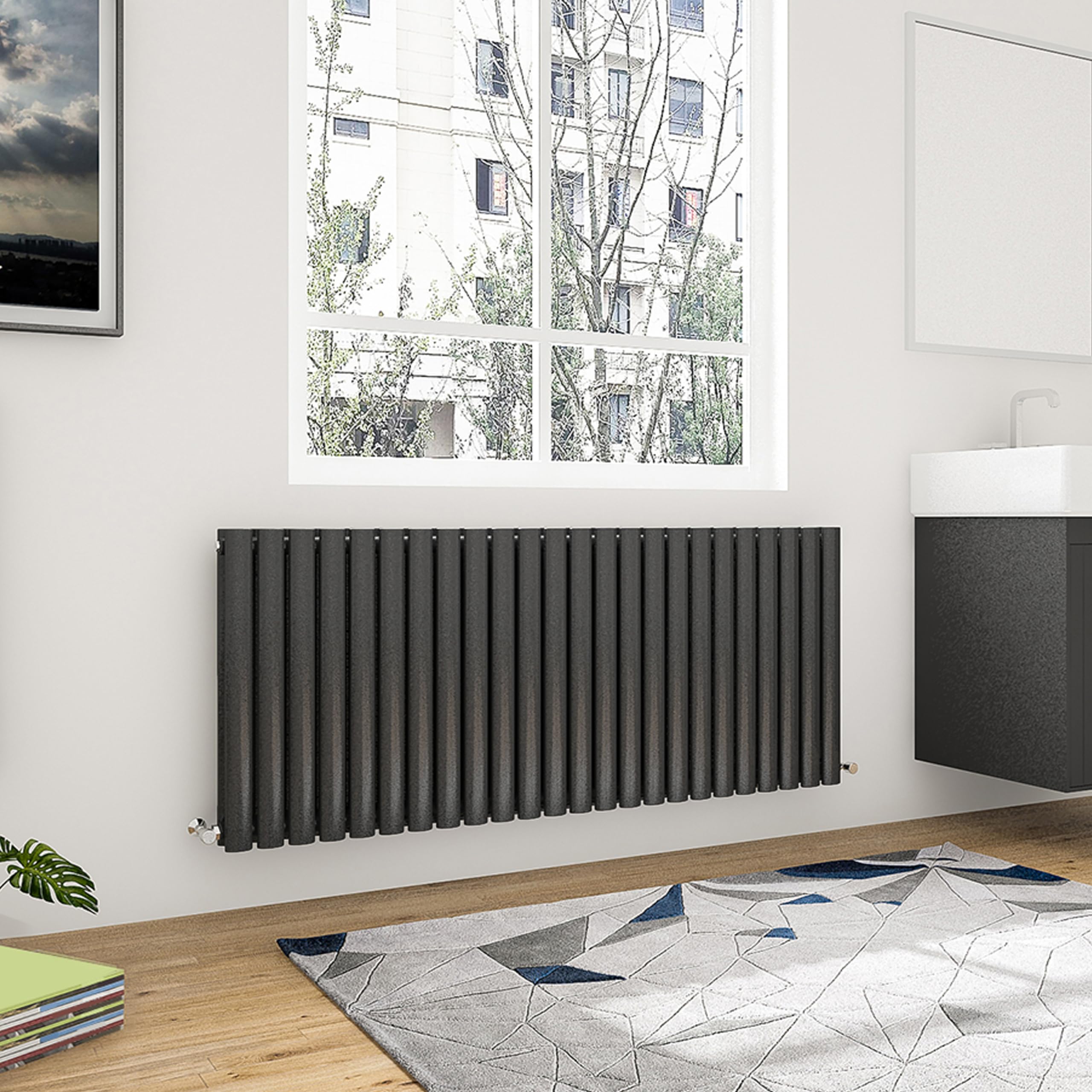 Huiyang Black Oval Column Radiator 600X1416mm Horizontal Radiator Double Modern Central Heating Radiators Designer Radiators