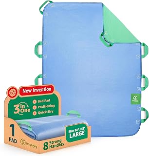 Improvia Positioning Bed Pad, with 8 Reinforced Handles, Quick-Drying, Washable, Waterproof, for Lifting, Turning, Transfering, Elderly and Incontinence Patients (Green, 34
