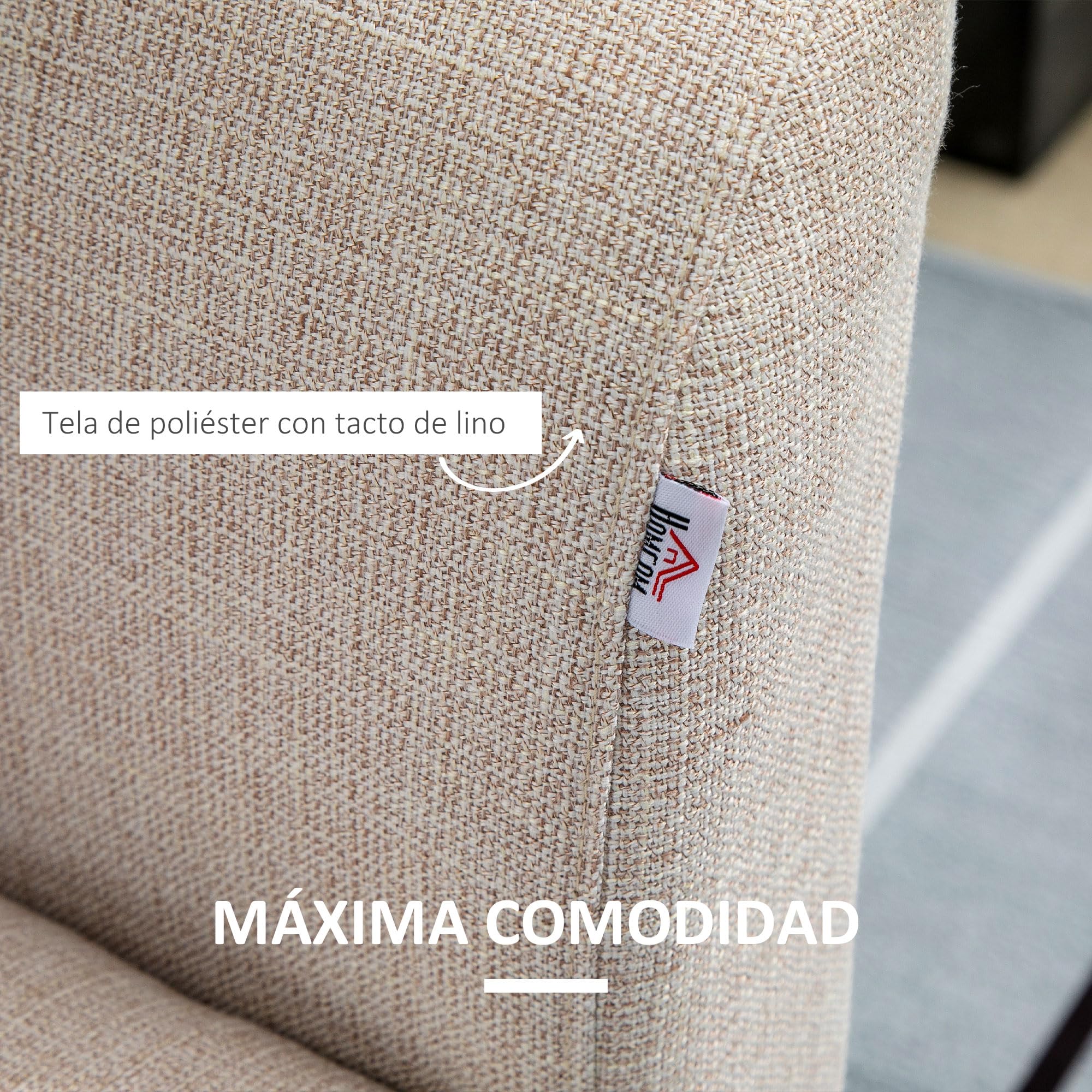HOMCOM Puff Almacenaje Banco Almacenaje Tapizado en Lino Sintético con Tapa Abatible y Patas de Madera para Dormitorio Salón Entrada Carga 120 kg 120x45x54 cm Beige