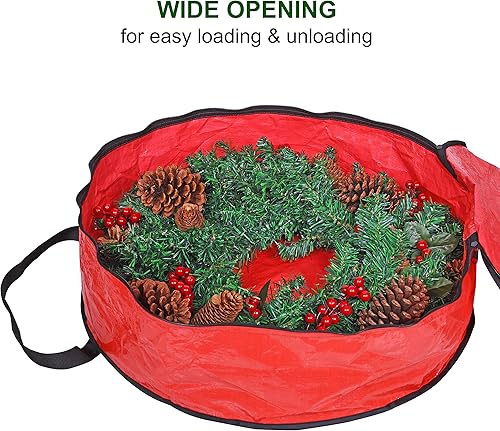 Miniatura 4 de ProPik Bolsa de almacenamiento para corona de Navidad de 24 pulgadas, contenedor de guirnalda con material resistente a desgarros, con asas