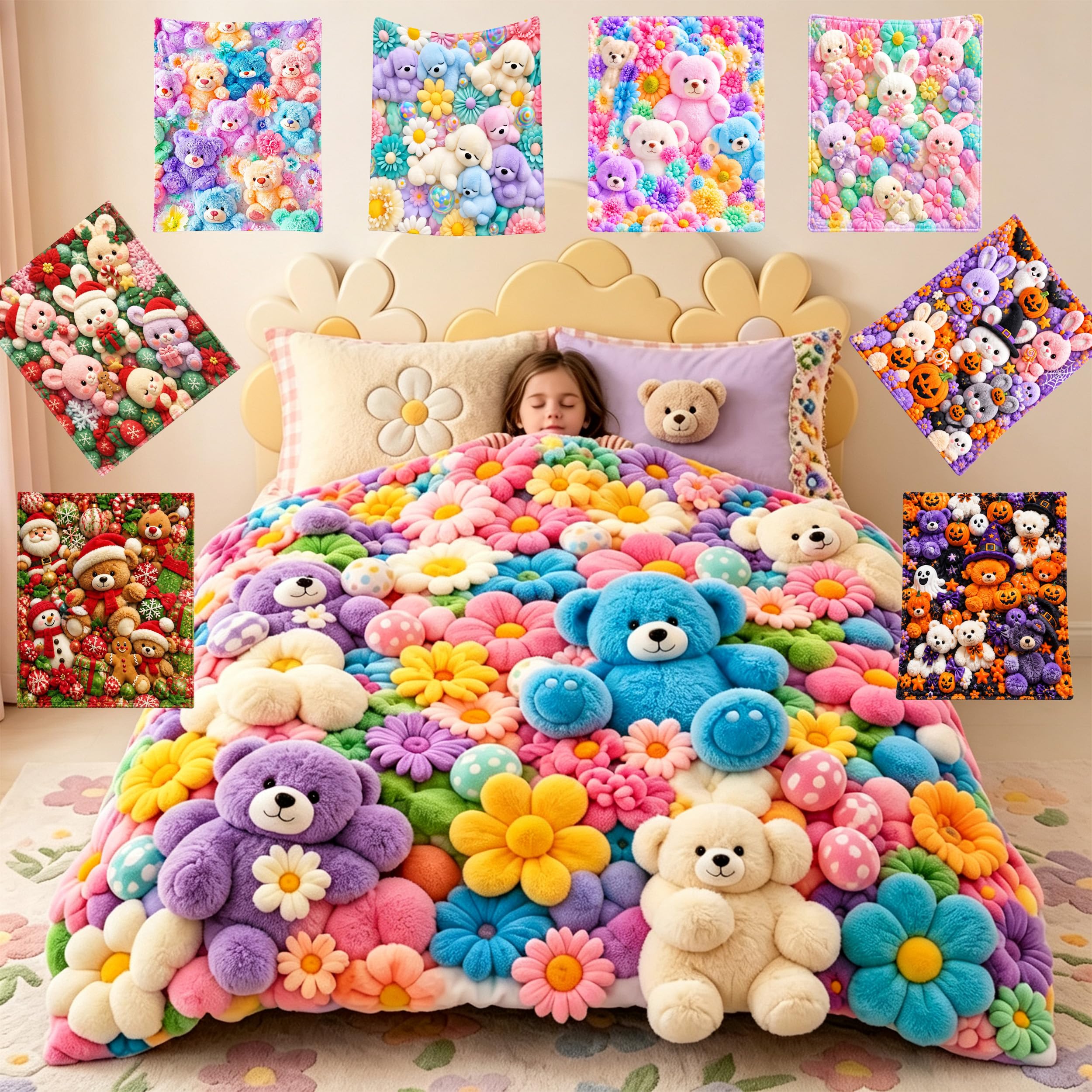 Cute Plush 3D Throw Teddy Blanket, Soft Fleece For Sofa Bed，A：70 * 100 cm