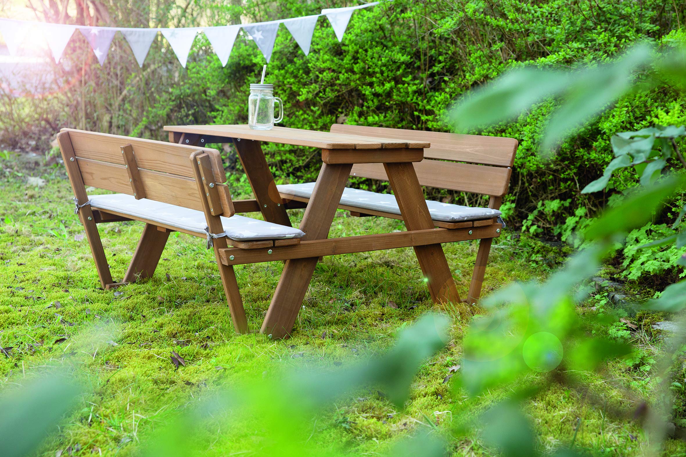 roba Panca con Schienale + Tavolo per Bambini Picnic per 4 - Resistente alle Intemperie - per Esterno e Giardino - per Campeggio - Regalo di Compleanno, Natale, Pasqua - Legno Massello - Marrone
