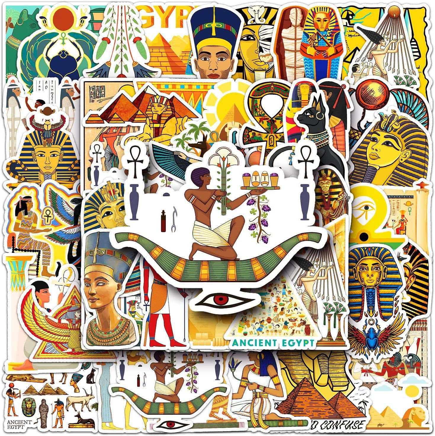 50 Pcs Ancient Egypt Stickers Waterproof Aesthetic Lost Civilizations Pyramid Sphinx Pharaoh Stickers for Water Bottles Laptop Luggage Car Skateboard,Waterproof Vinyl Sticker for Kids Boys Girls