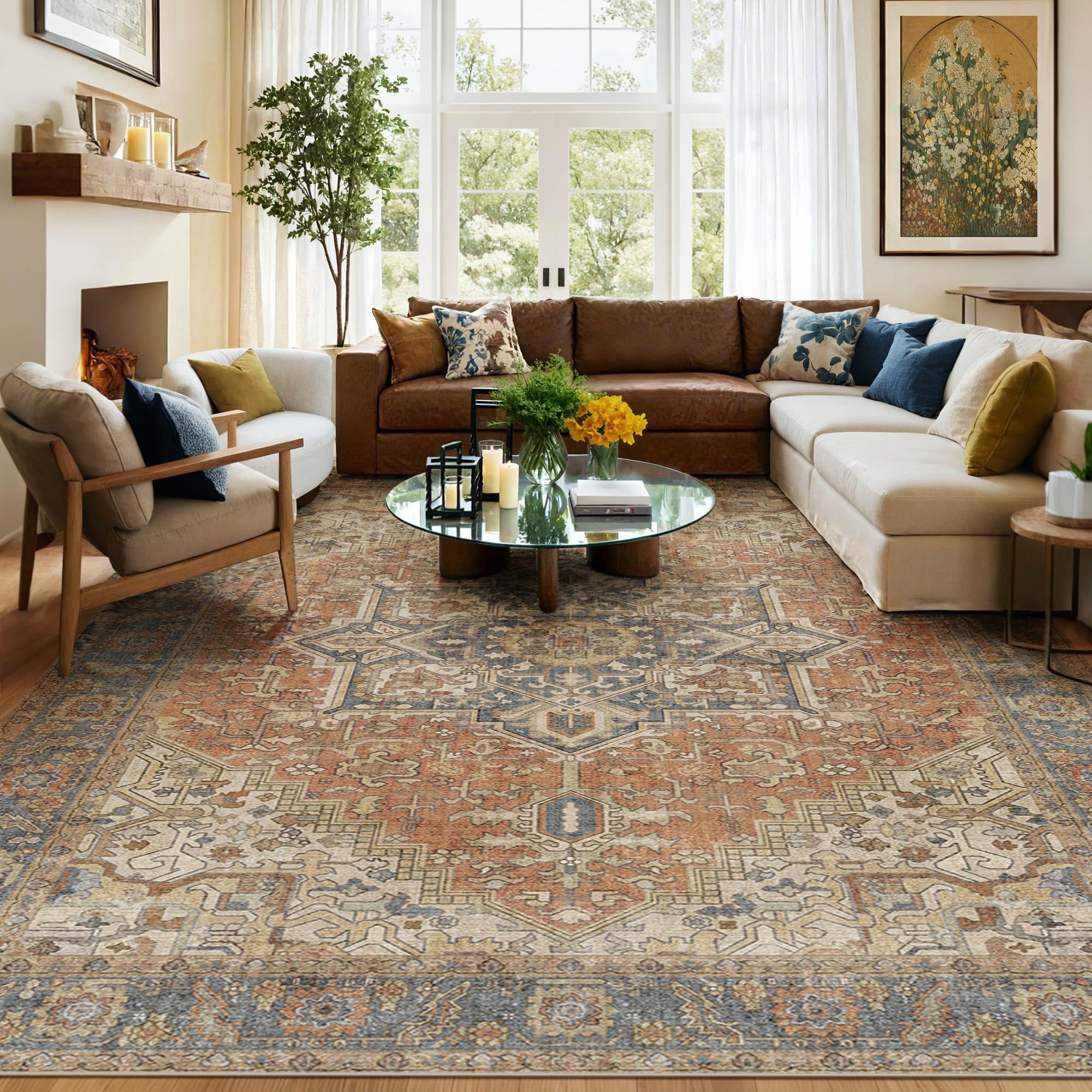 10x14 Terracotta Rust Earth Tone Vintage Boho Oriental Washable Area Rug