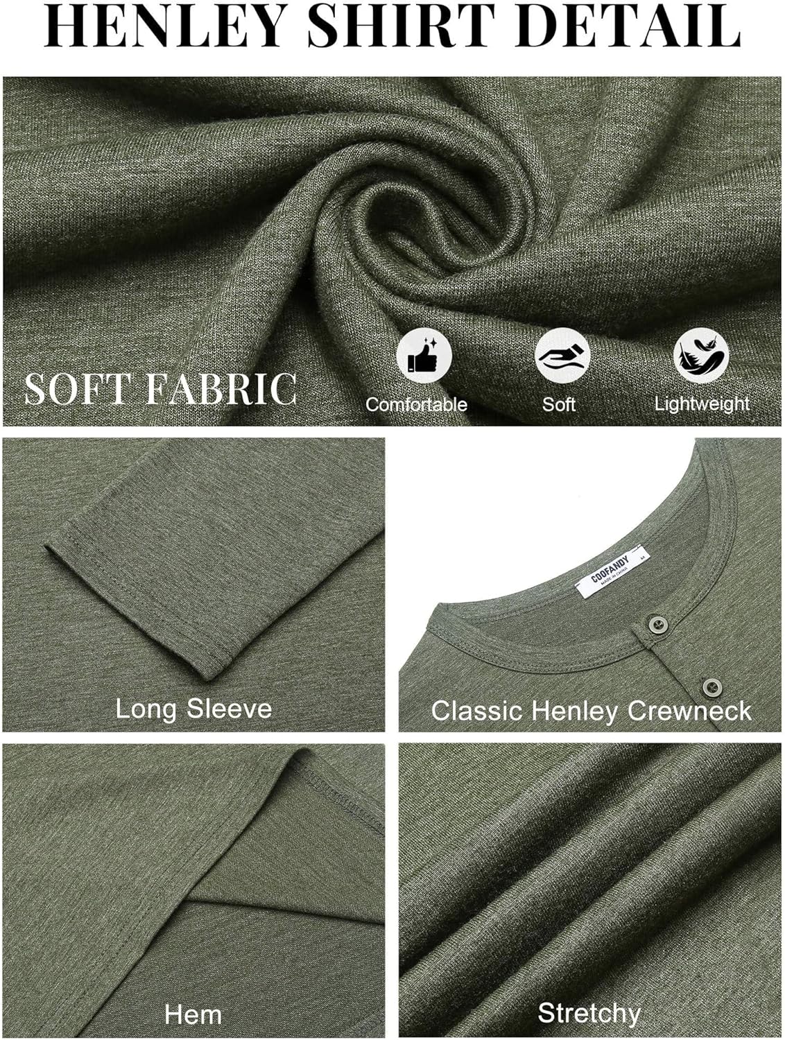 COOFANDY Henley Shirts for Men Long Sleeve T Shirts Textured Casual Stretch Fashion Pullover Lightweight Fall Tops - Image 6