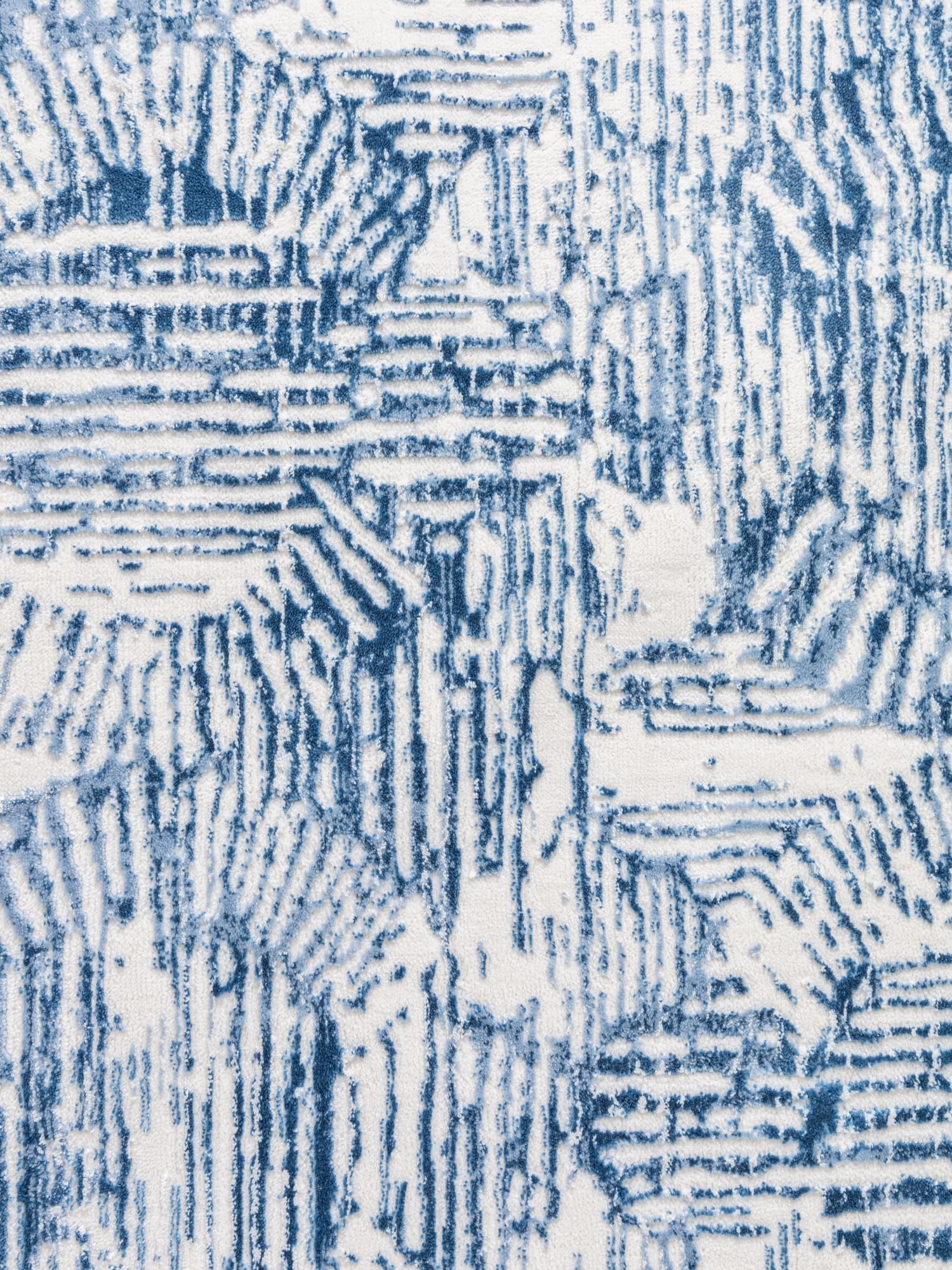 Mazovia Grand Tapis Salon 250x350cm Bleu Géométrique Hampton Motif 3D | Tapis pour Chambre Bureau Salle à Manger Anti-Allergène Chauffage au Sol Facile D'entretien Adapté aux Animaux Poils Courts