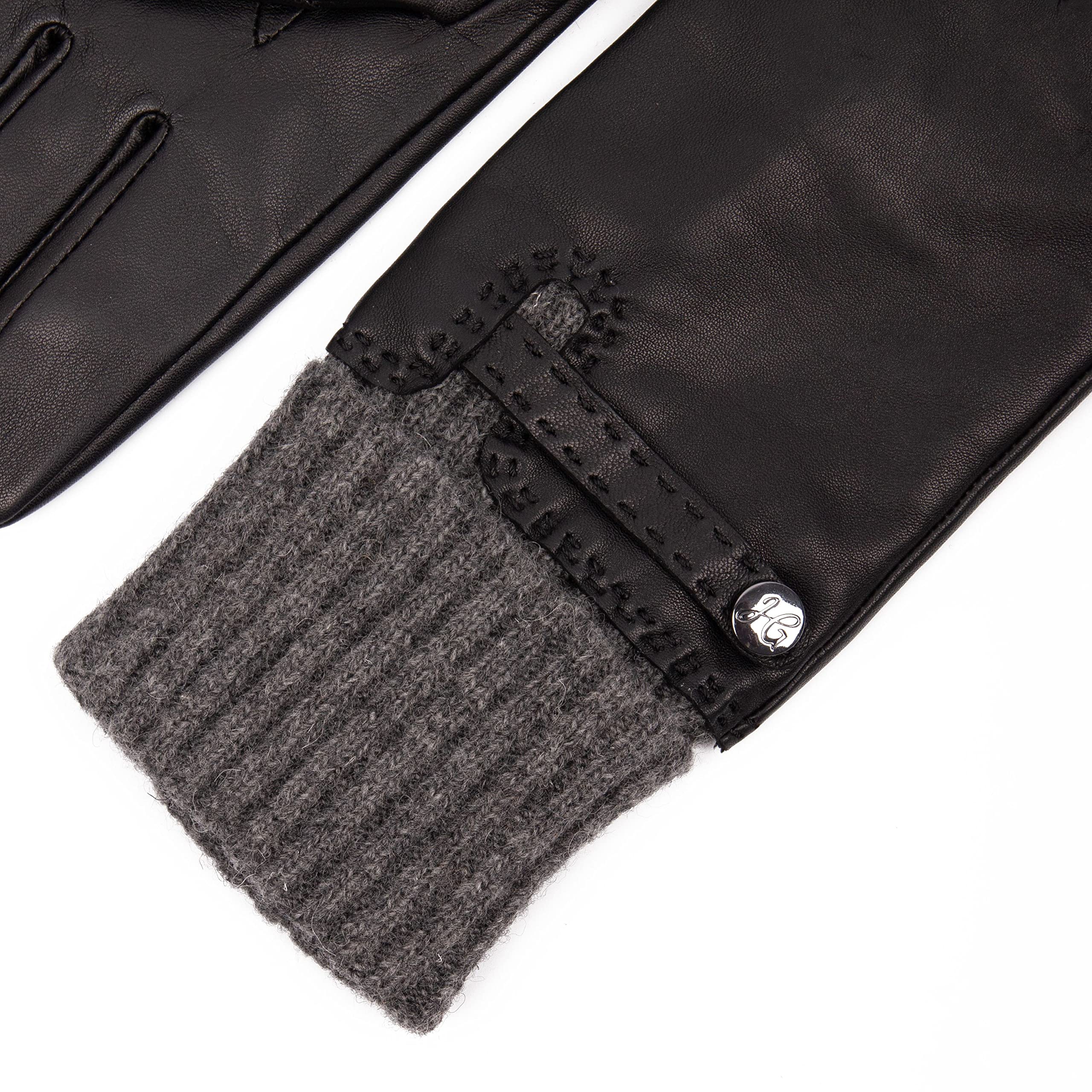 STELLA New Edition - Guantes de piel para mujer con capucha de punto largo y cálido, capaces de pantalla táctil, suave piel de cordero extra cálido y elegante
