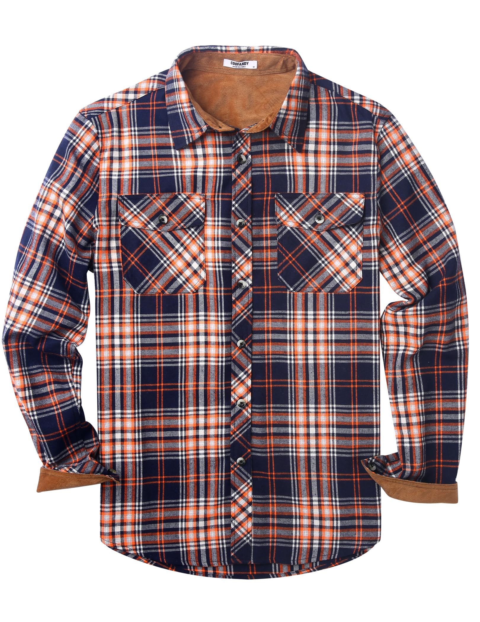 COOFANDY Camicia da uomo autunnale a quadri con bottoni a maniche lunghe casual da lavoro da cowboy camicie in flanella leggera con due tasche