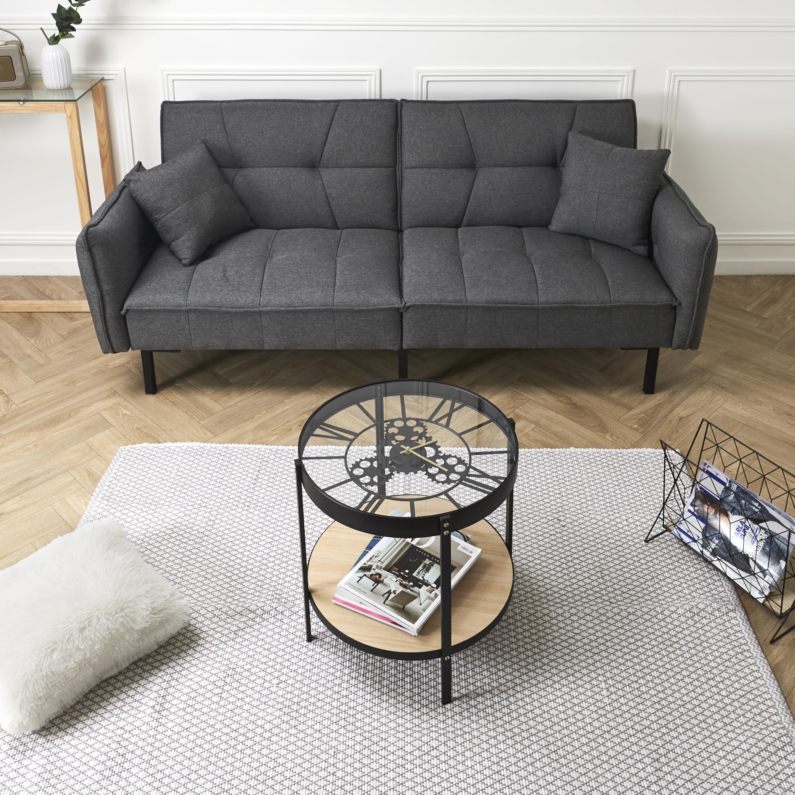 Home Deco Factory Stolik pomocniczy, Iron, czarny/przezroczysty, jeden rozmiar