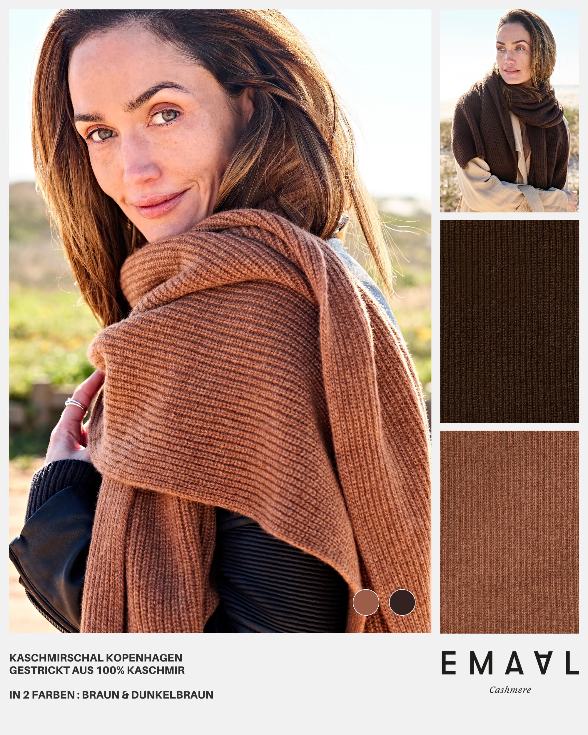 EMAAL 100% Kaschmir Schal Kopenhagen, 2 Farben, Gestrickt, 170x50cm, Damen/Herren, Design aus der Schweiz, als Geschenk, Stola, elegantes Accessoire, kuschelig, nachhaltig, langlebig