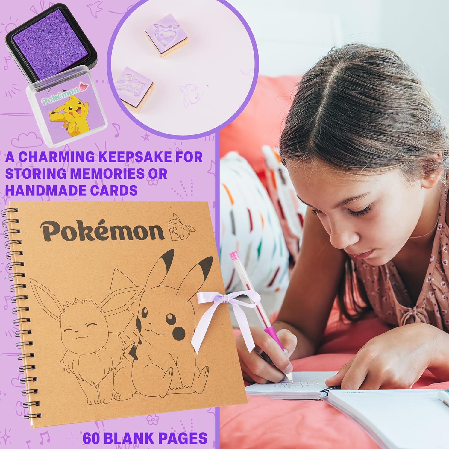 Pokemon Scrapbook Craft Kit for Kids, All-in-One Set with Gel Pens, Glitter, Sticker Sheets, Scrapbook Supplies, Art Supplies, Gifts for Kids