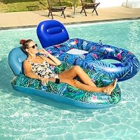 FindUWill 2-Pack XL Pool Float Chairs for Adults - 65x42" Inflatable Loungers with Phone & Drink Holders, Mesh Seat, 350lb Capacity