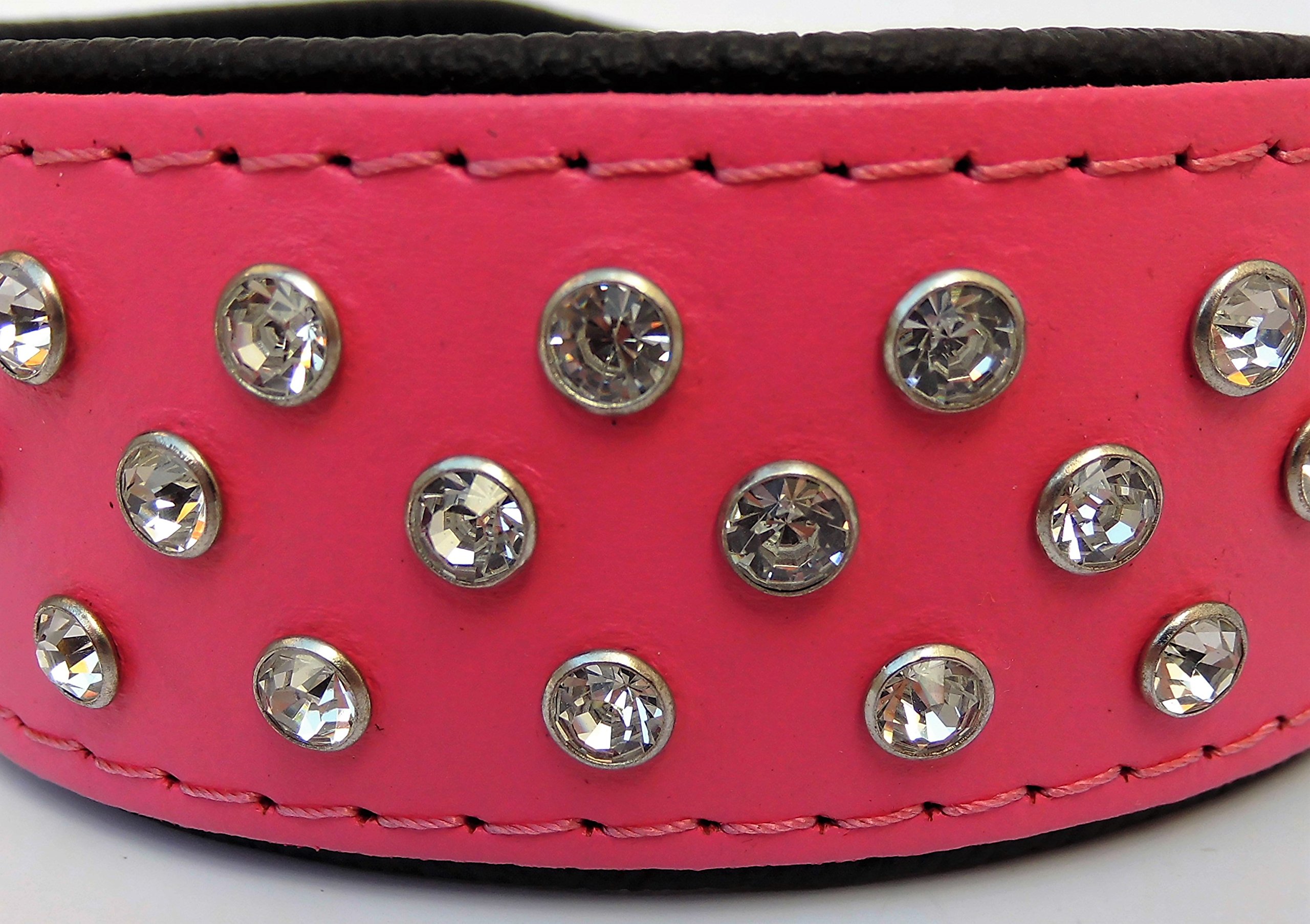 Exklusiv Hunde Halsband, Leder + Kristallen, Halsumfang 33-41cm, ROSA-Schwarz (PL.18-8-13-30)