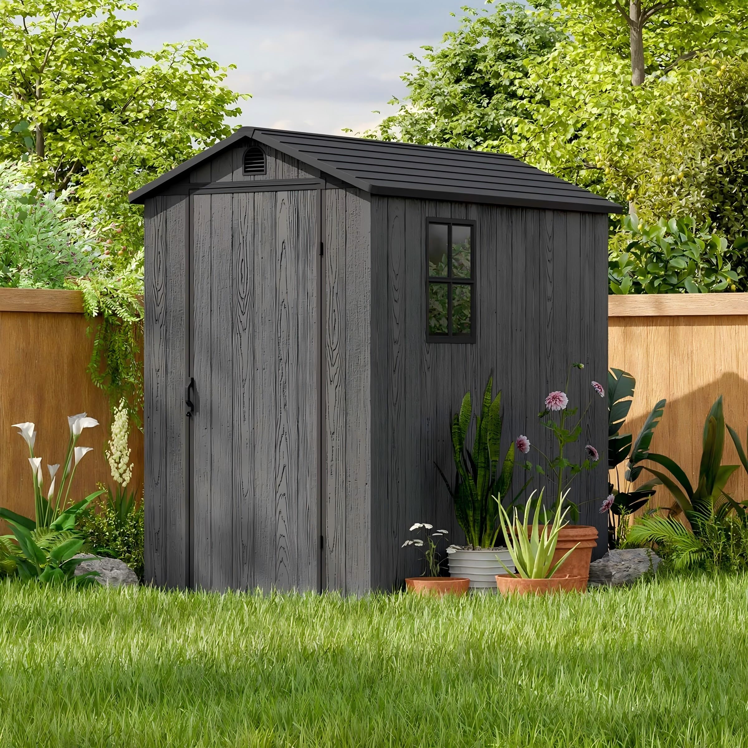 Patiowell 4x6 FT Resin Storage Shed in Dark Gray