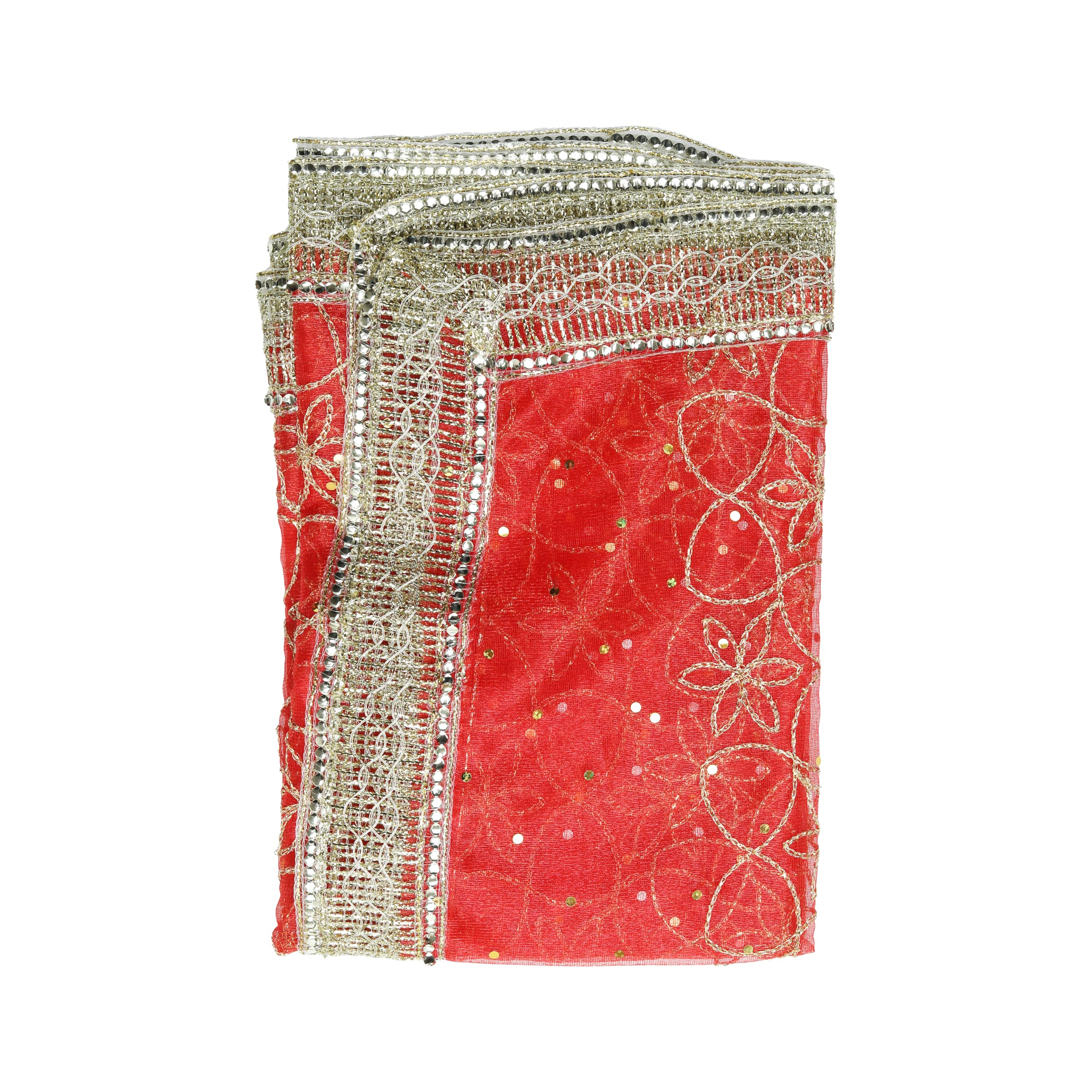 Decorative Chunari Chunar (Size:- 40 Inches x 20 Inches) Artificial Silk Cloth Chunni Puja Indian Traditional Festival Decoration Chunr MATA Ki Chunri for Statue Chowki Aasan Mat Poster Frame(Red)