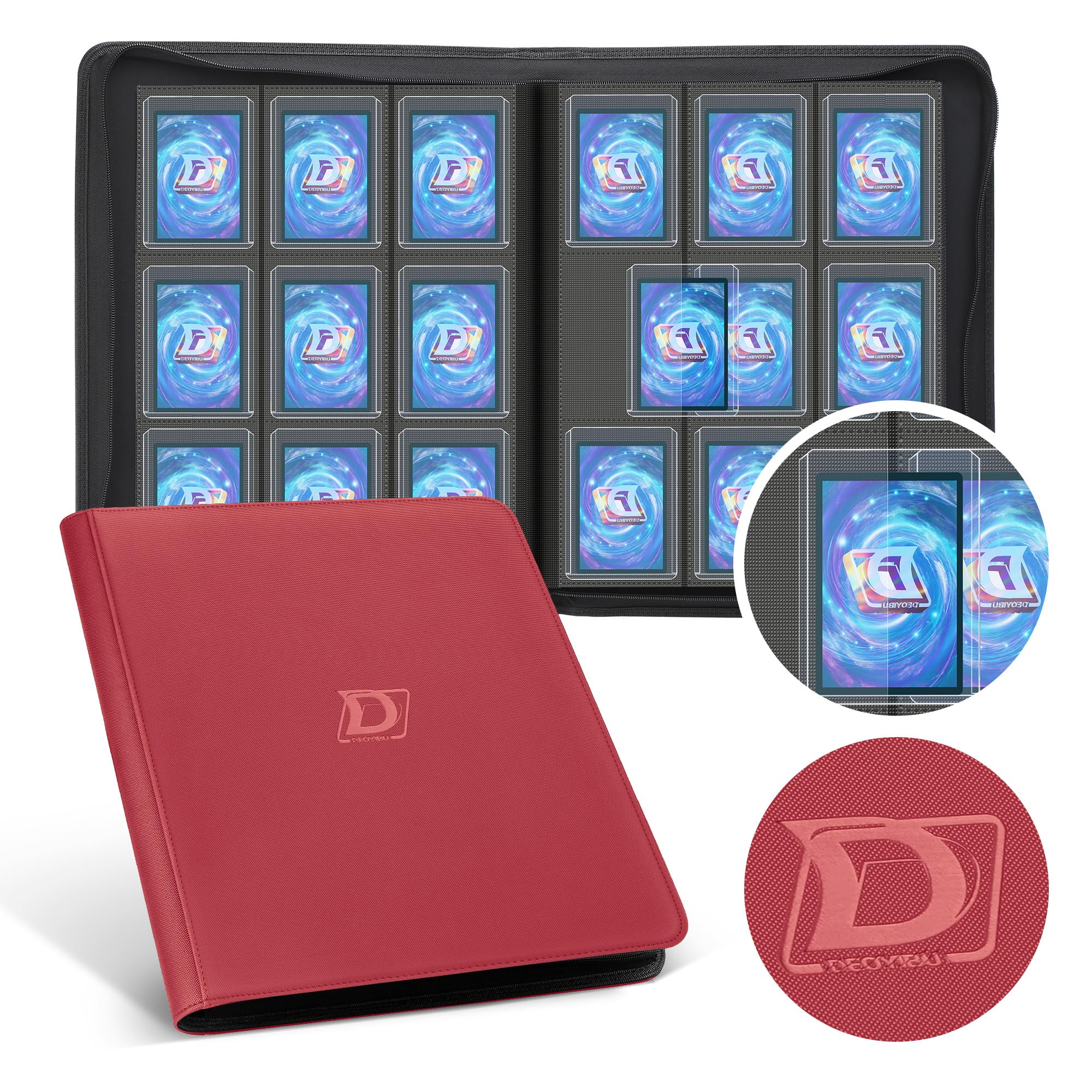 Deoyibu Toploader Binder Albums 100% voor 288 ruilkaarten Toploader, 9-zijdige kaartmap met PU-leer voor een starre bovenlader van 3 „x4, ruilkaartalbum, ideaal voor TCG, MTG enz., groen