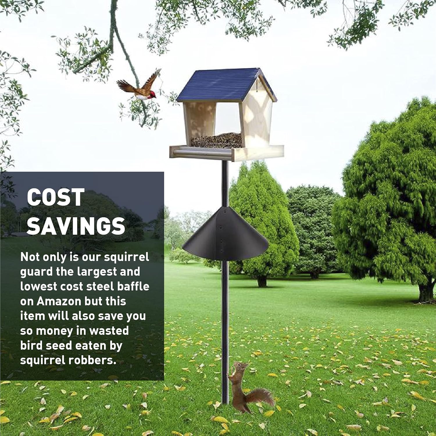 EasyGo Product Squirrel Proof Bird Feeder Baffle Guard – Pole Mount and Hanging - Powder Coated Steel – Wrap Around Heavy-Duty Steel Design – Includes All Accessories – Black 17 in Diameter – 1 Pack : Tools & Home Improvement