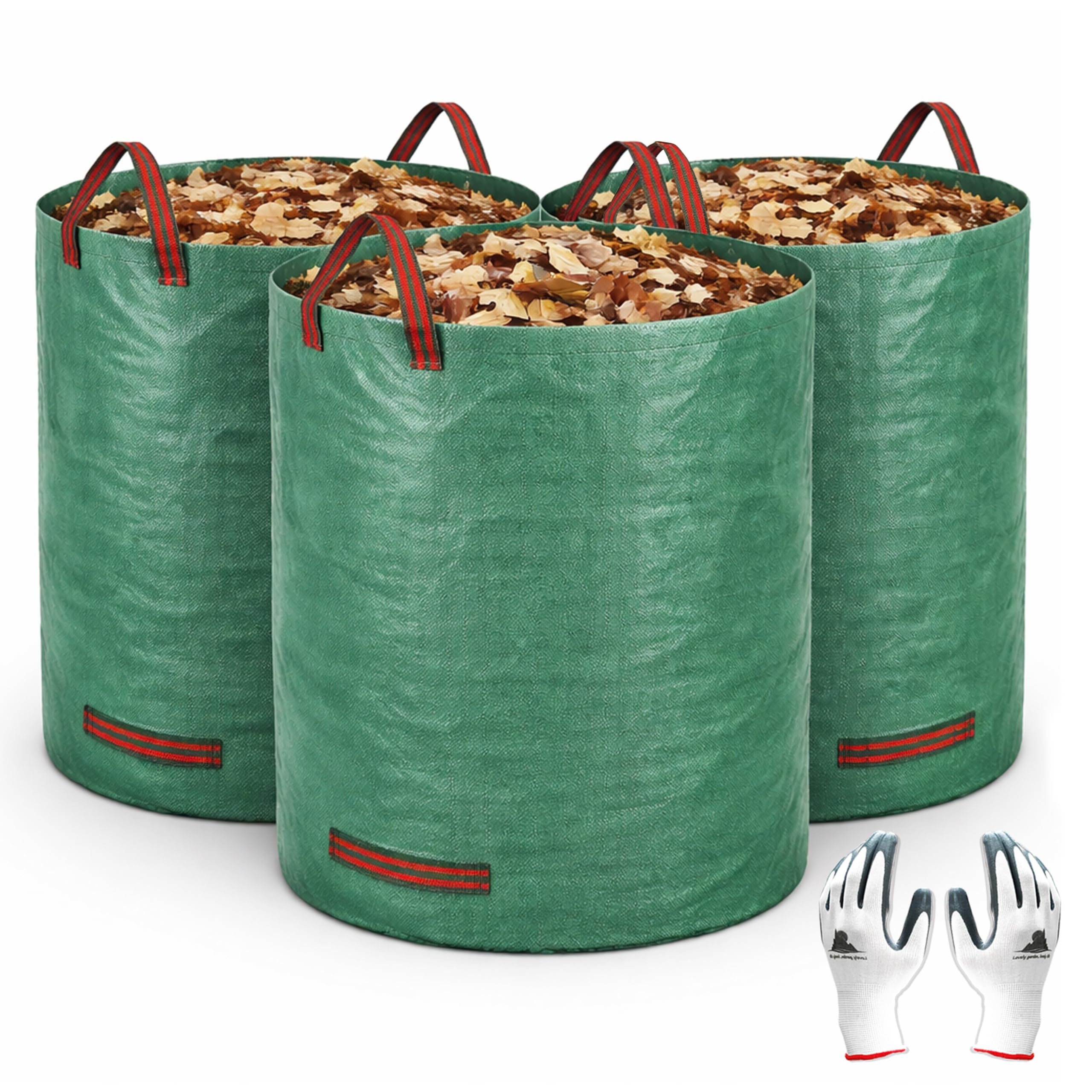 Gardzen 3-Pack 72 Gallon Yard Waste Bags, Reusable Heavy Duty Collapsible Garden Leaf Bags with Plastic Ring, Stand-Up Yard Waste Bin for Leaves, Lawn Debris & Grass Clippings