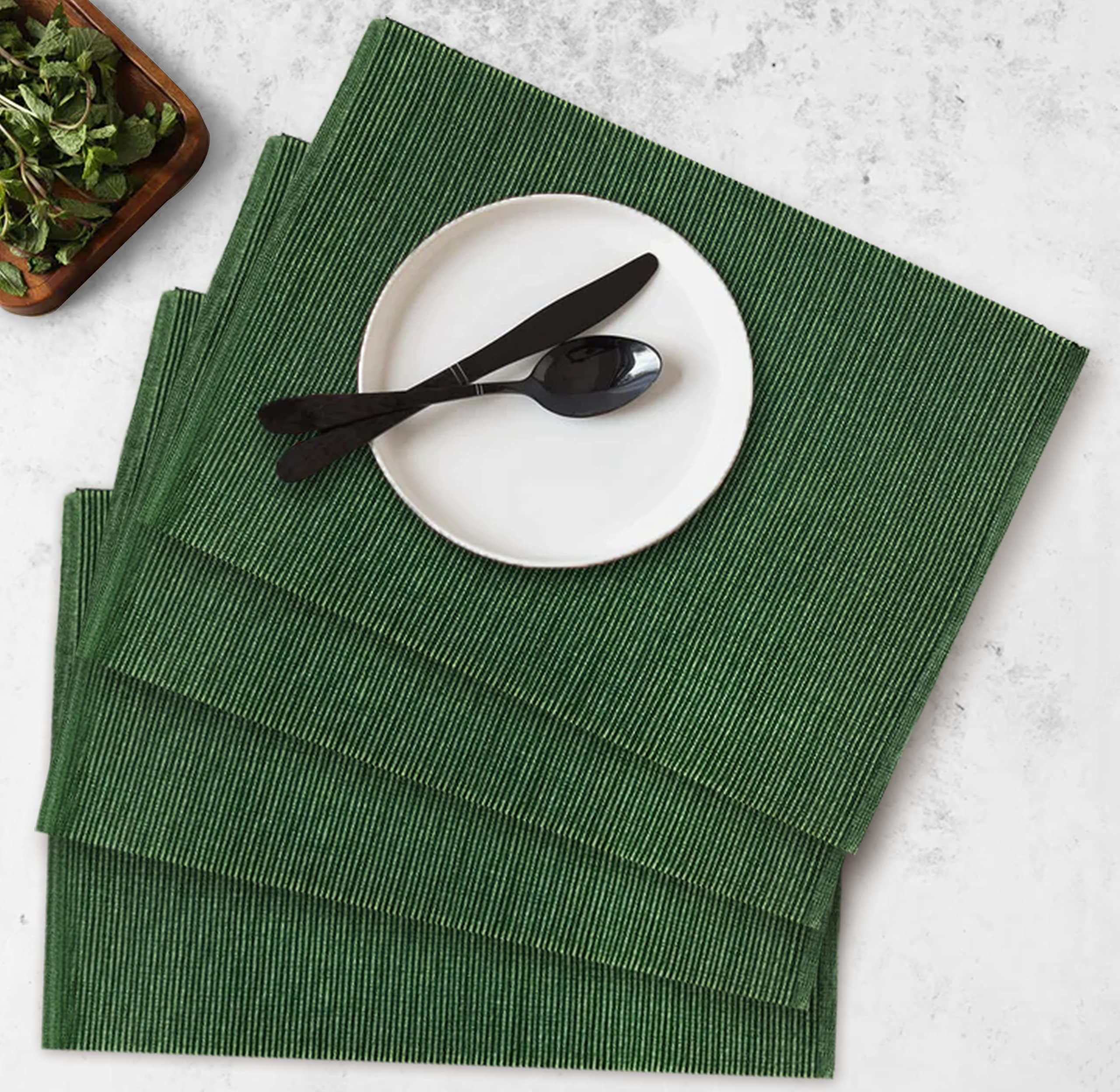 Cotton Reusable Rectangular Place mat - Pack of 4 (Green)-image-30