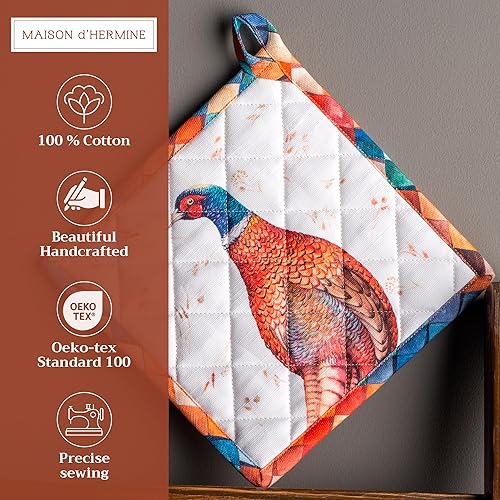 Miniatura 2 de Maison d' Hermine - Juego de 2 agarraderas con asa Tiendaia, 100% algodón, resistentes al calor, para hacer una barbacoa, cocinar, hornear, para la