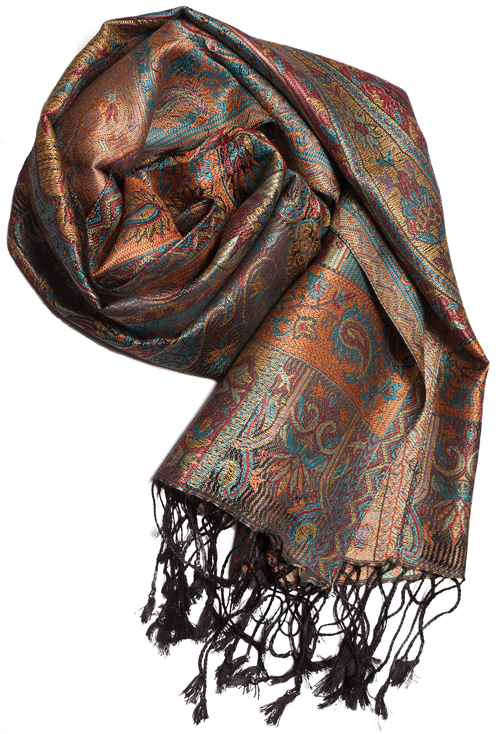 Foulard en 100% soie Pashmina de l'Inde pour femmes et hommes, motif cachemire, 160 x 35 cm - écharpe en soie pure - plusieurs designs différents