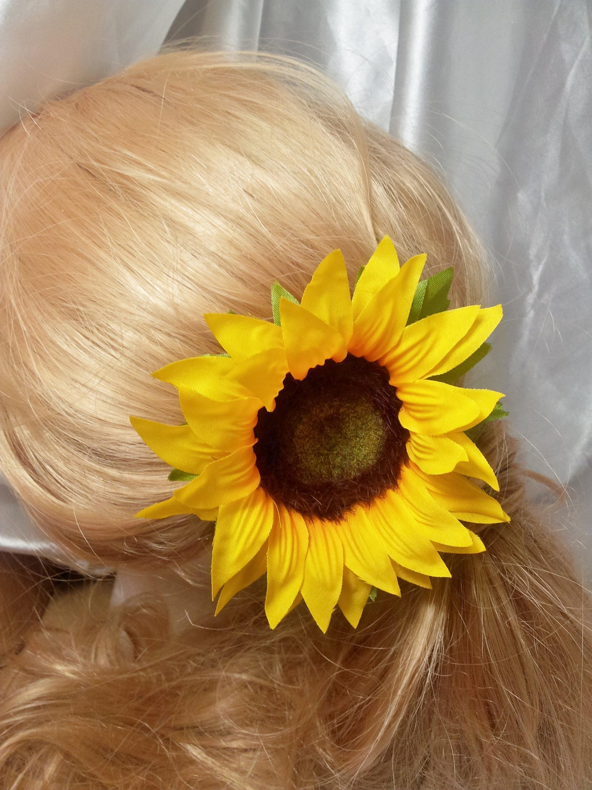 Fabulous Fascinators Sunflower Yellow Artificial Hair Flower Clip
