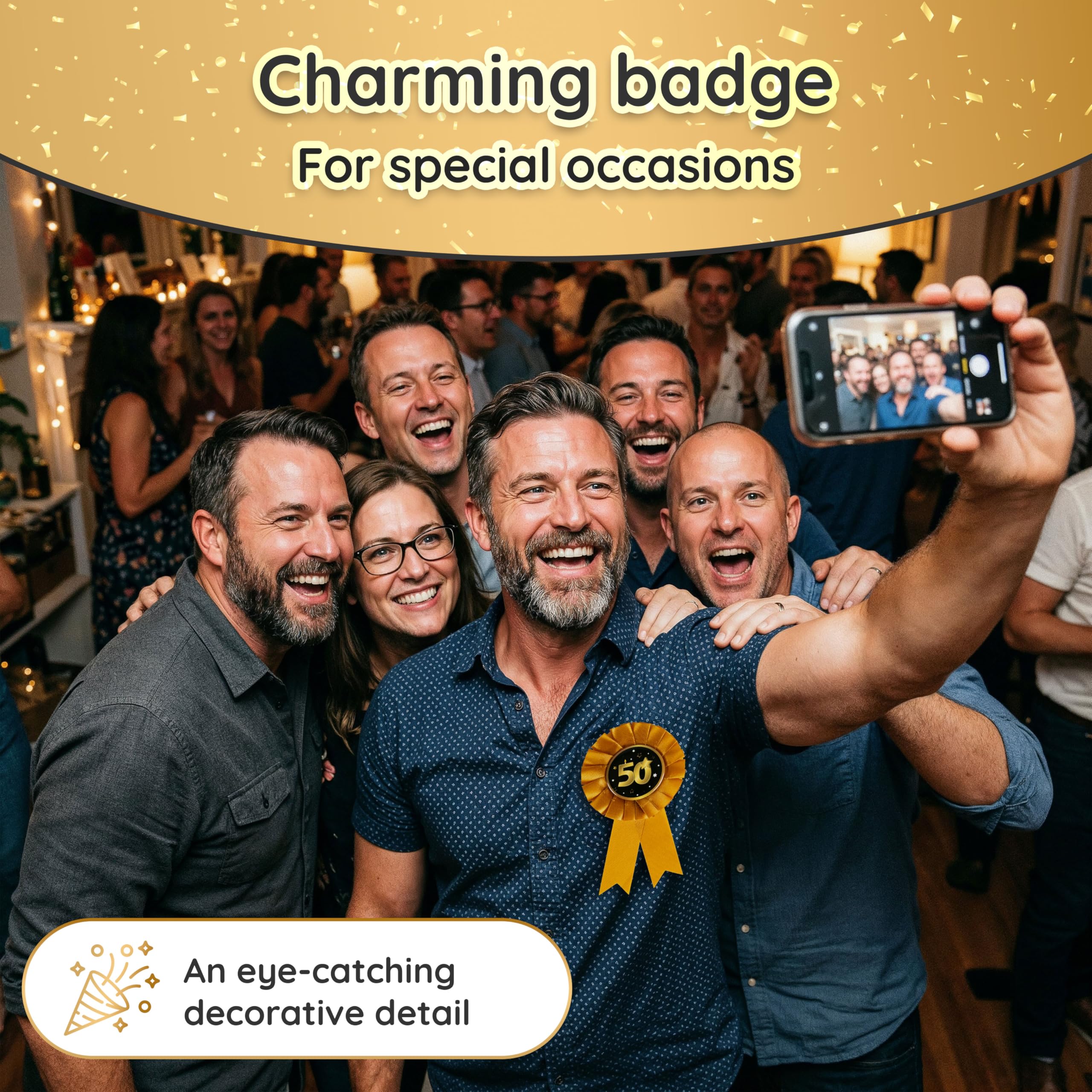 Regalo per Il 50° Compleanno – Spilla Nera e Oro dal Design Elegante con Numero 50 – addobbi Originali e Idee Regalo Eleganti per Uomo e Donna