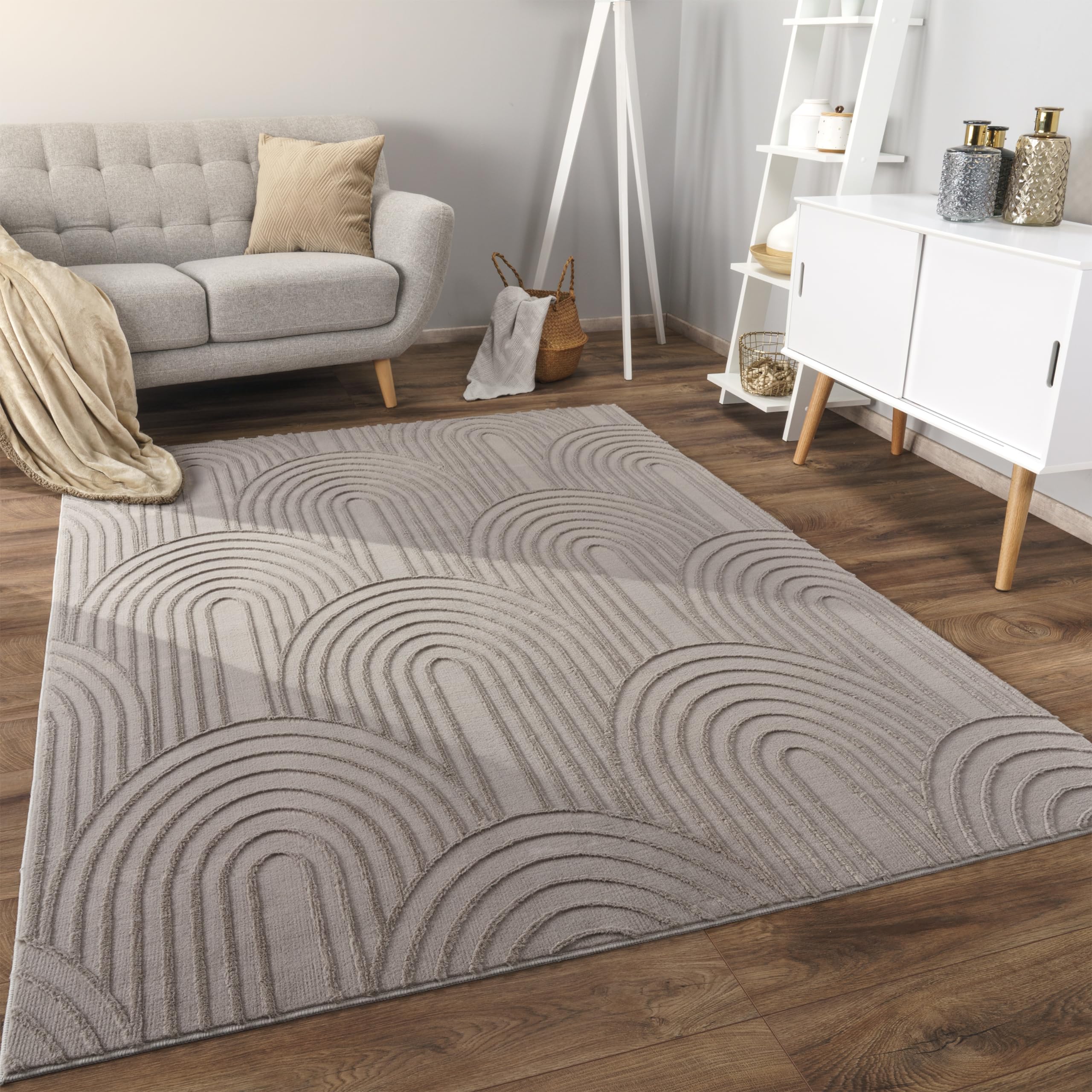 Paco Home Alfombra Salon De Habitacion Pelo Corto Motivo Nordica Motivo Boho Chic Dibujo Geometrico, tamaño:160x220 cm, Color:Gris 4