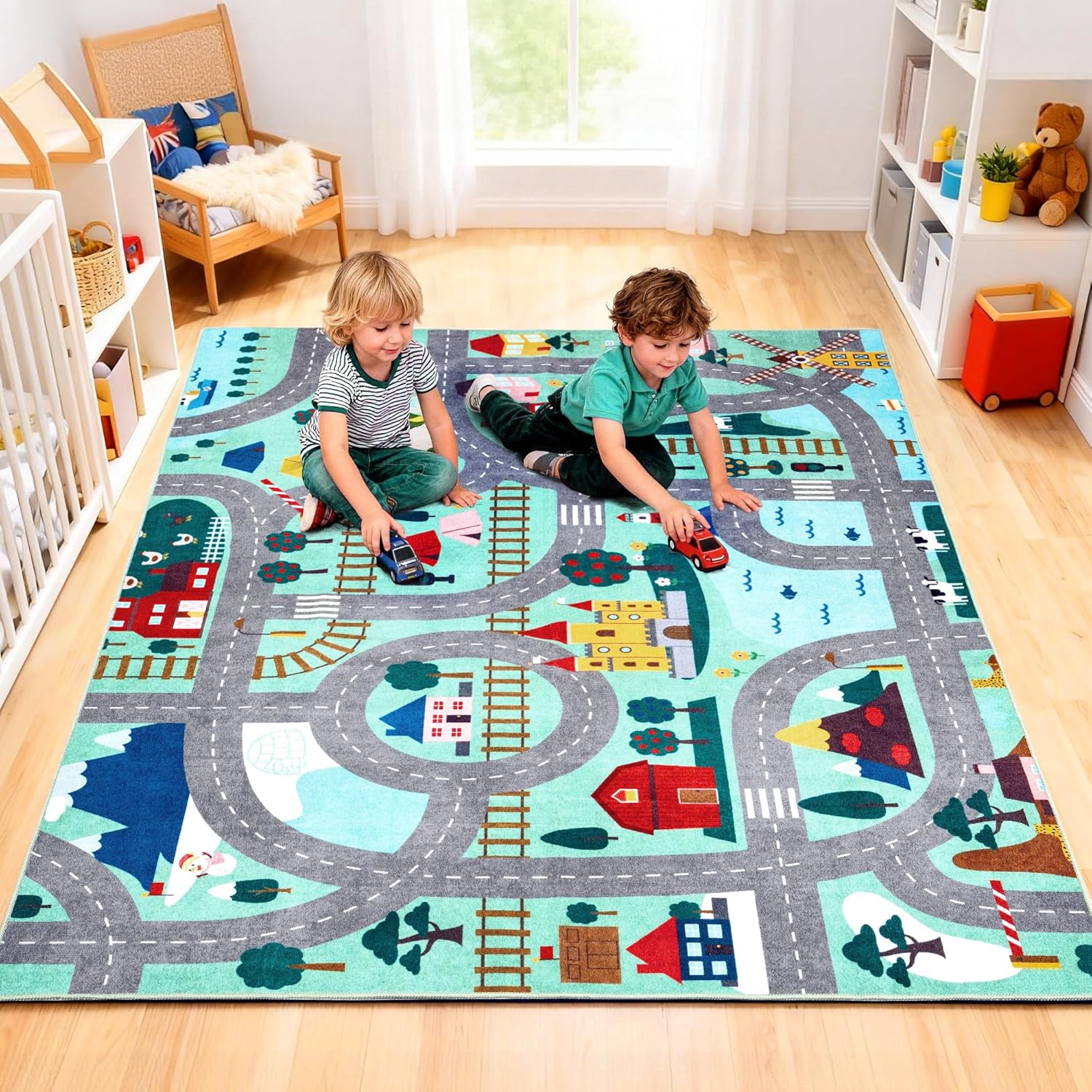 Baby Play Mat for Floor, 5x7 FT Non-Slip Nursery Rug, Extra Thick Large Area Kids Rugs, Kids Mat for for Playroom Living Room Nursery Decor, Super Soft Plush Surface to Keep Safe(60"x80")