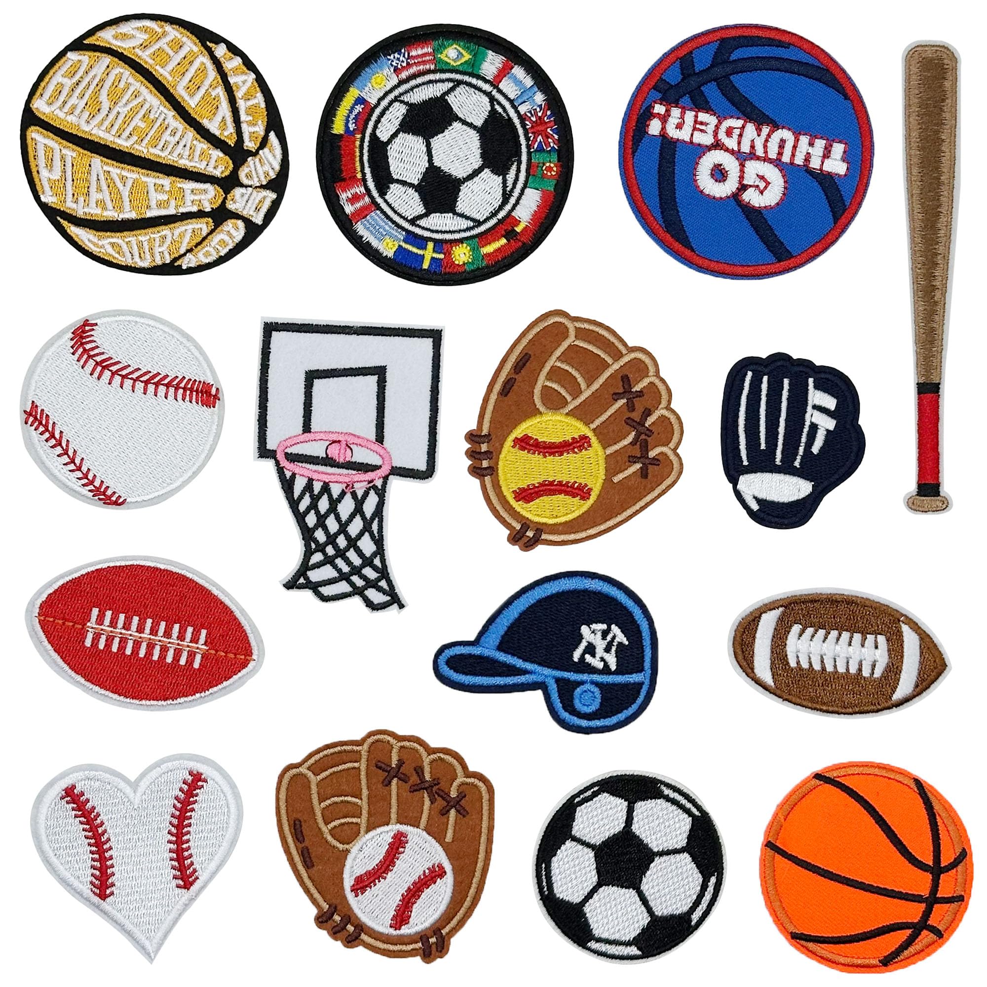 Allazone 15 PCS Mixed Ball Sports Embroidered Patches Mixed Ball Iron On Patches for Clothing Bags Hat Decoration DIY Craft