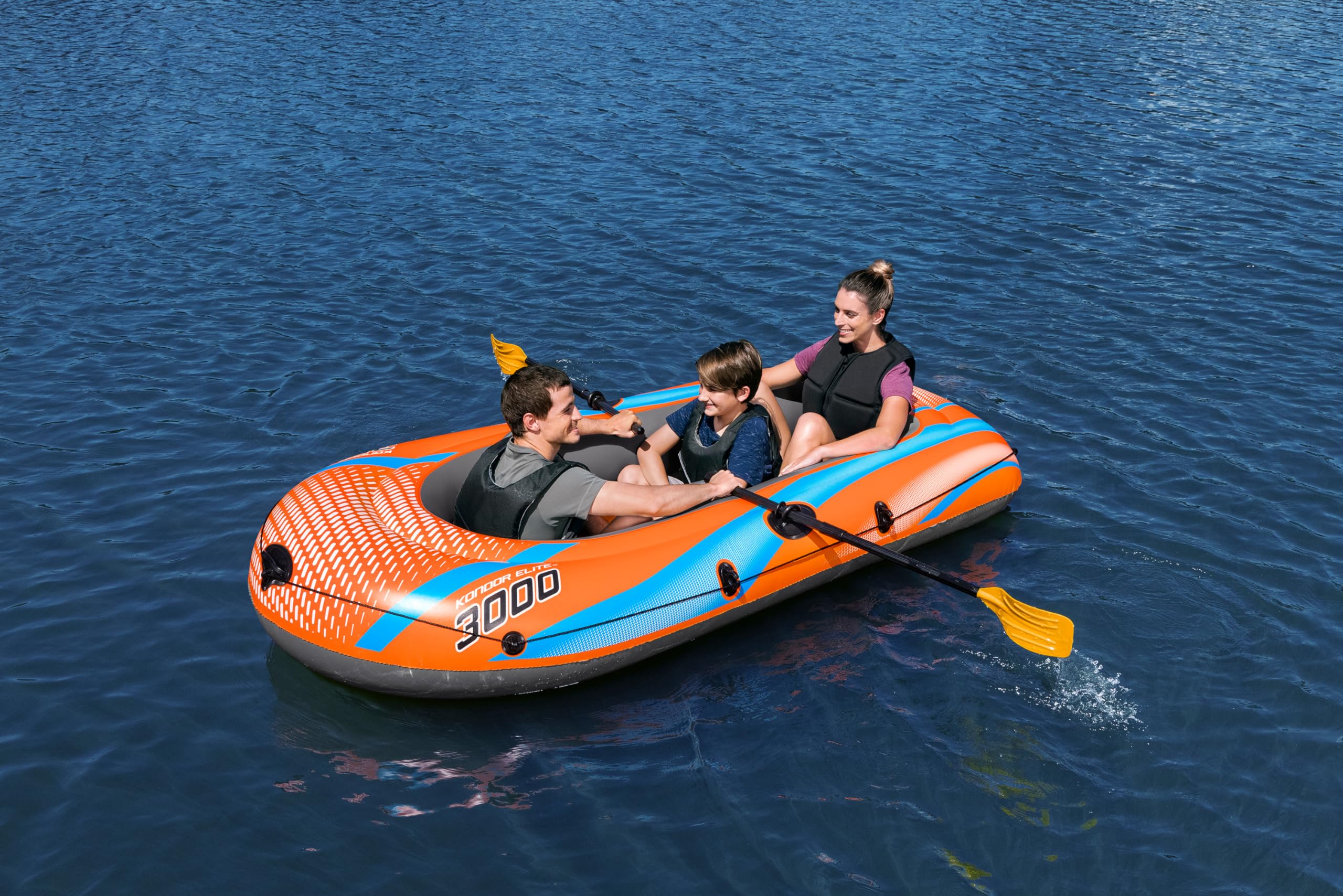 Bestway Inflatable Boat, Kondor 3000, 3 Persons, Raft Set with Oar and Hand/Foot Pump, Heavy Duty Handles and Interlocking Valves, 8.1” x 48”, 2.46m x 1.22m