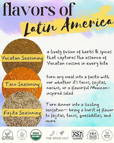 Miniatura 2 de Set de regalo de condimentos sudamericanos  3 sabores de América Latina  Orgánico  Fajita, Yucatán, Taco  con sal  Paquete variado de especias
