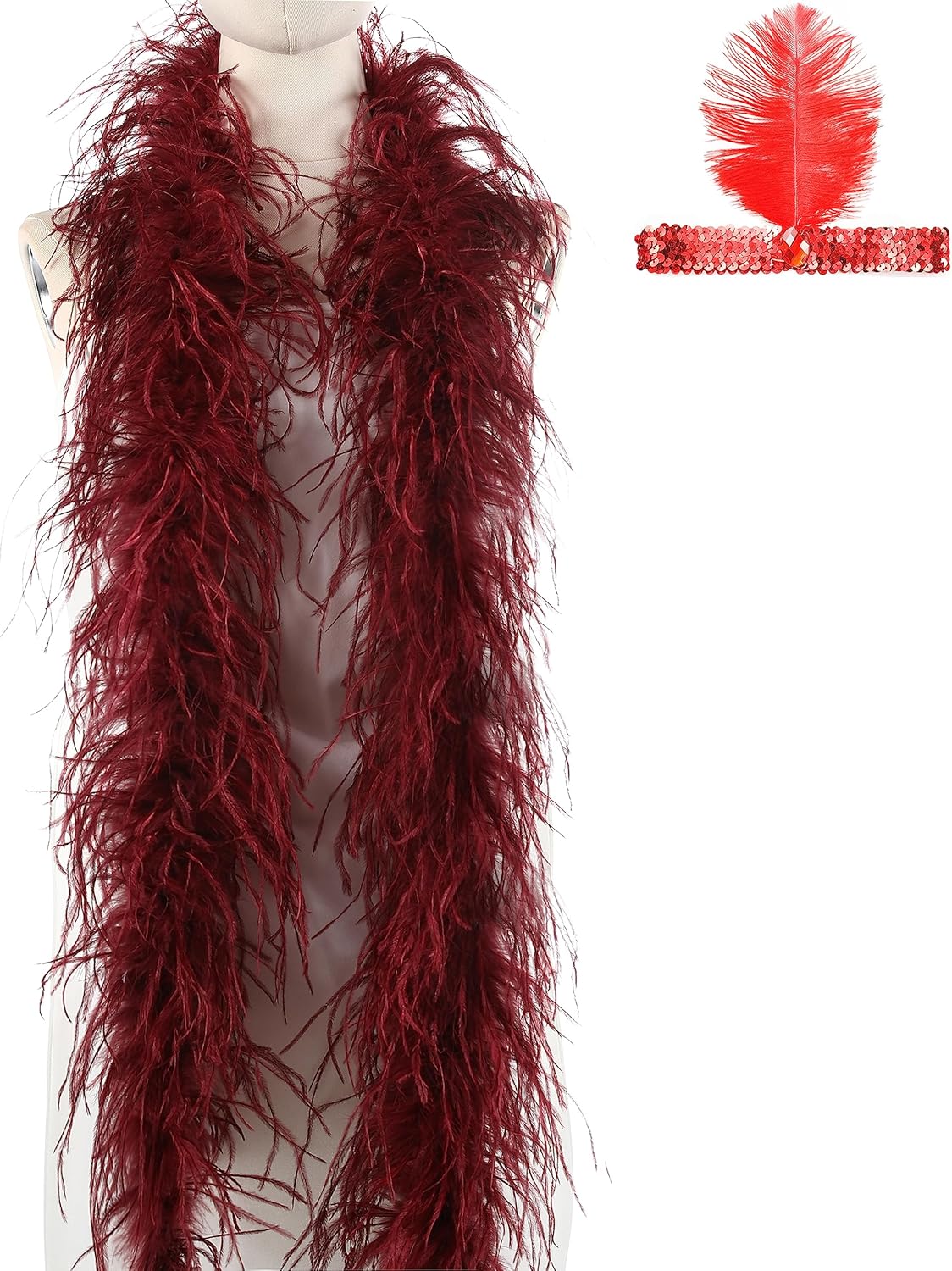 Soarer Burgundy Ostrich Feather Boas – 2yards 3ply Long Boas for Party, DIY Production, Clothing Decoration (Burgundy)