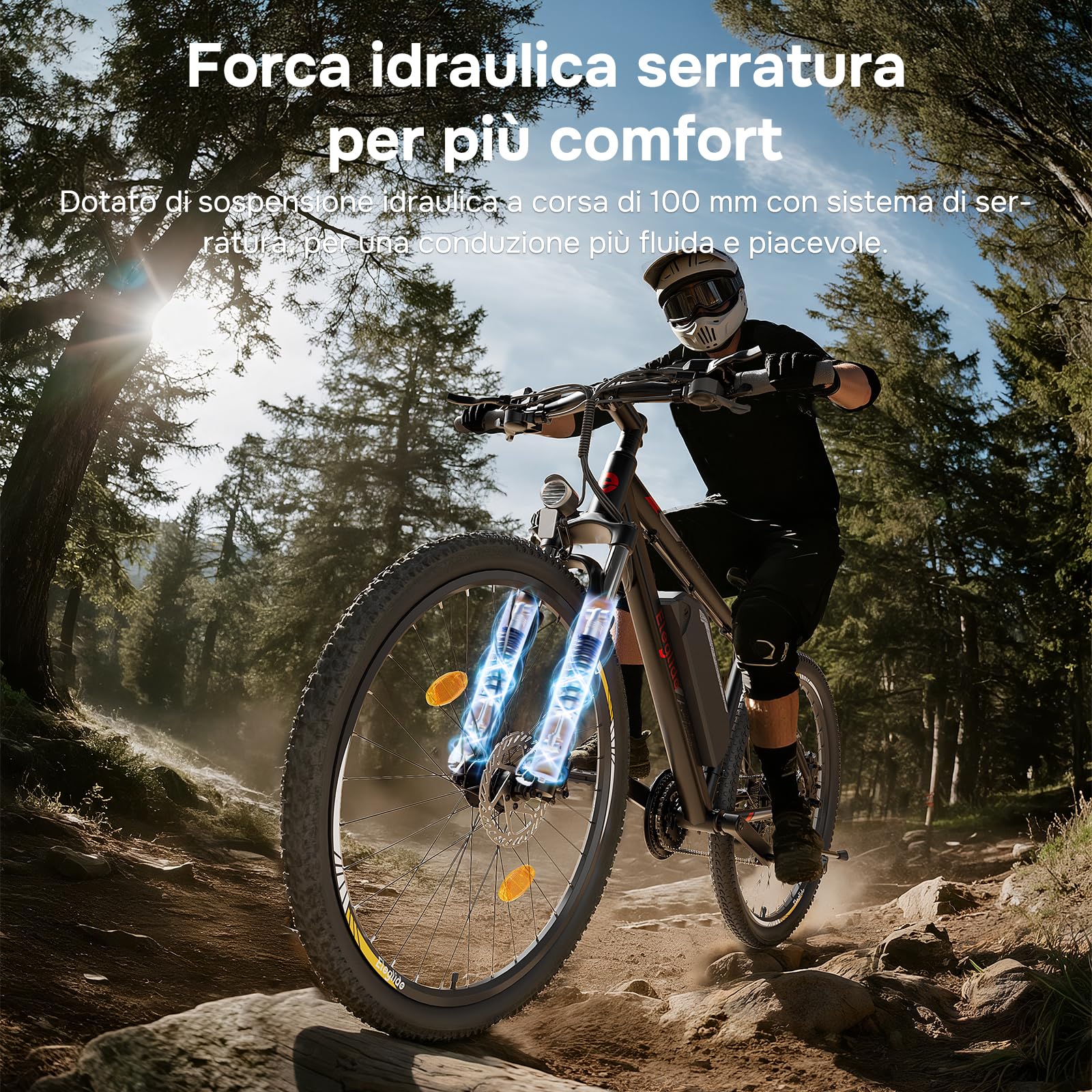 Eleglide Bicicletta elettrica, MTB Mopride 2 con Freno Idraulico a Disco, Mountain bike, Batteria Rimovibile da 15Ah, trasmissione 21-velocità, autonomia di 125 km