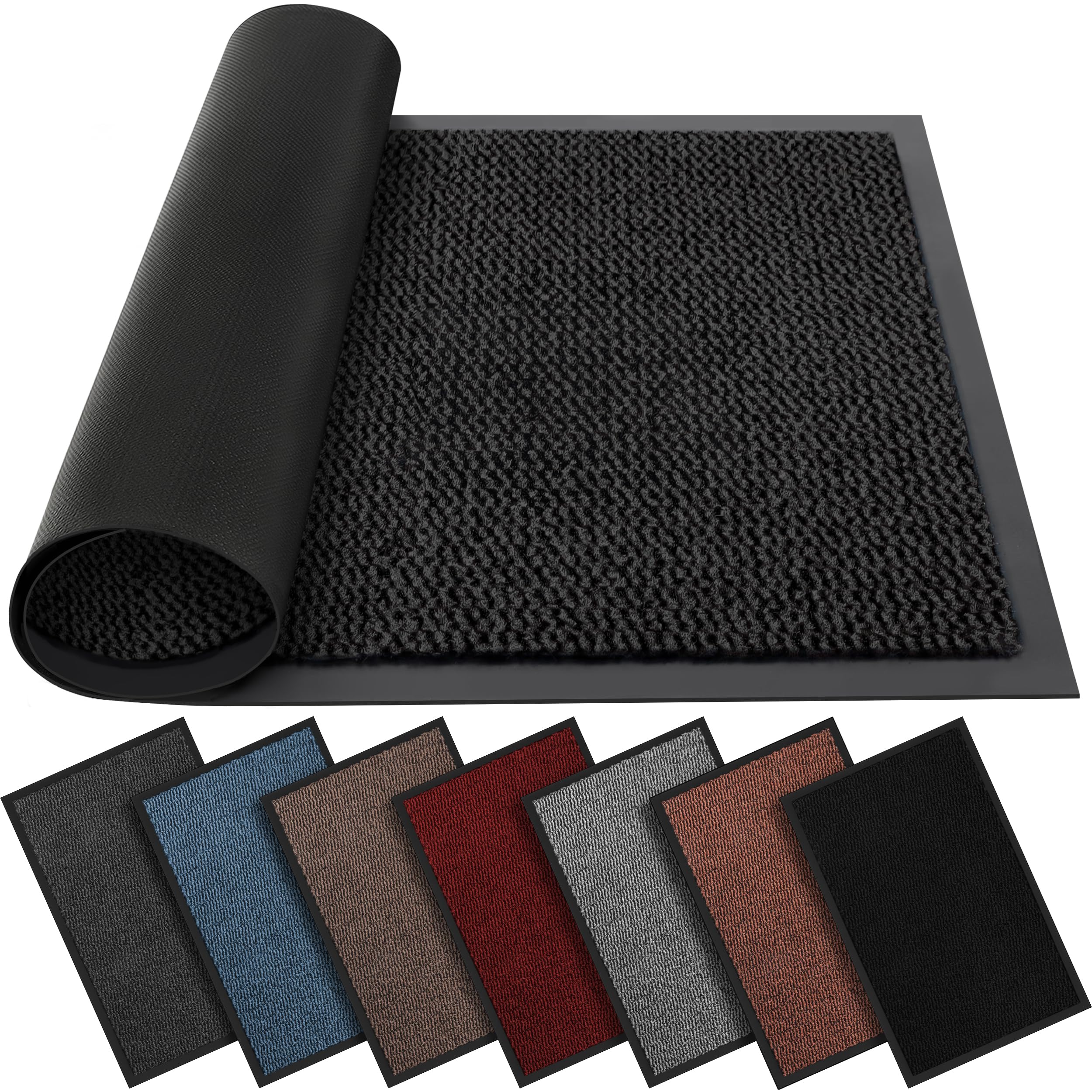 BLADO Washable Door Mats Indoor & Outdoor - Non-Slippery Heavy Duty - Stylish & Large Rubber - Perfect Dust Grabbing Doormats (Anthracite, 120cm x 180cm)