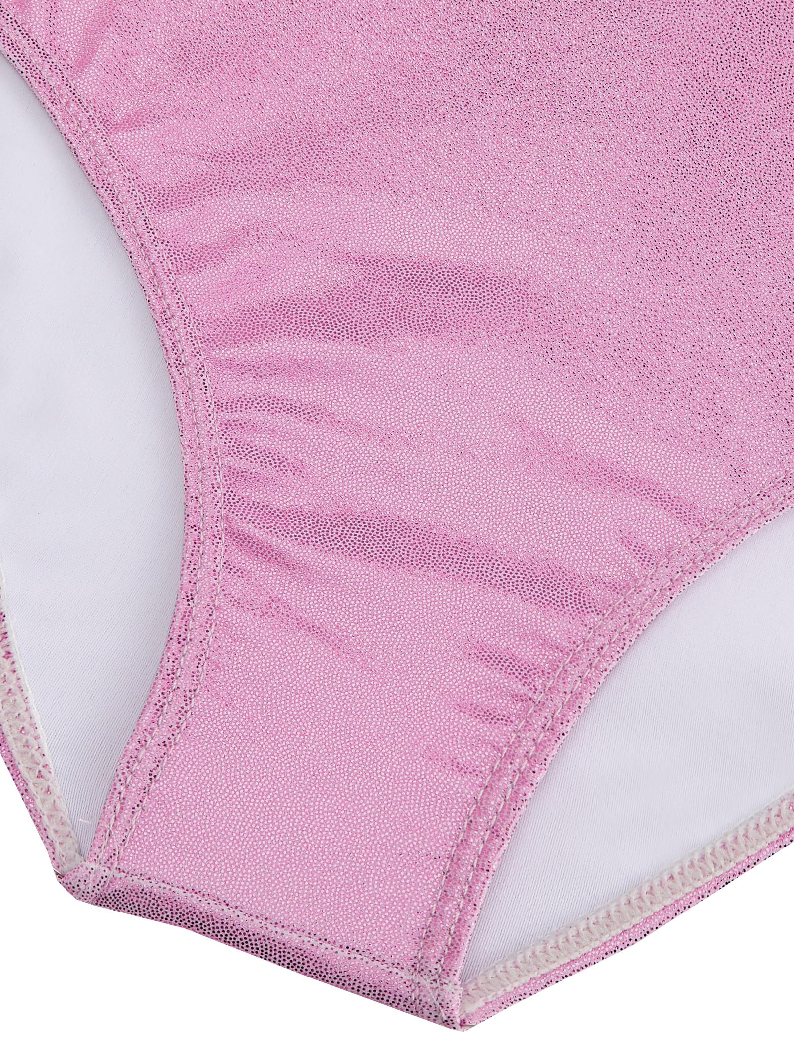 Gogokids Conjunto de gimnasia de tres piezas para niña, cuello en Y, sin mangas, con pantalones cortos y diadema, traje de gimnasia con diseño de bloques de color azul y morado, 3-12 años — view 5