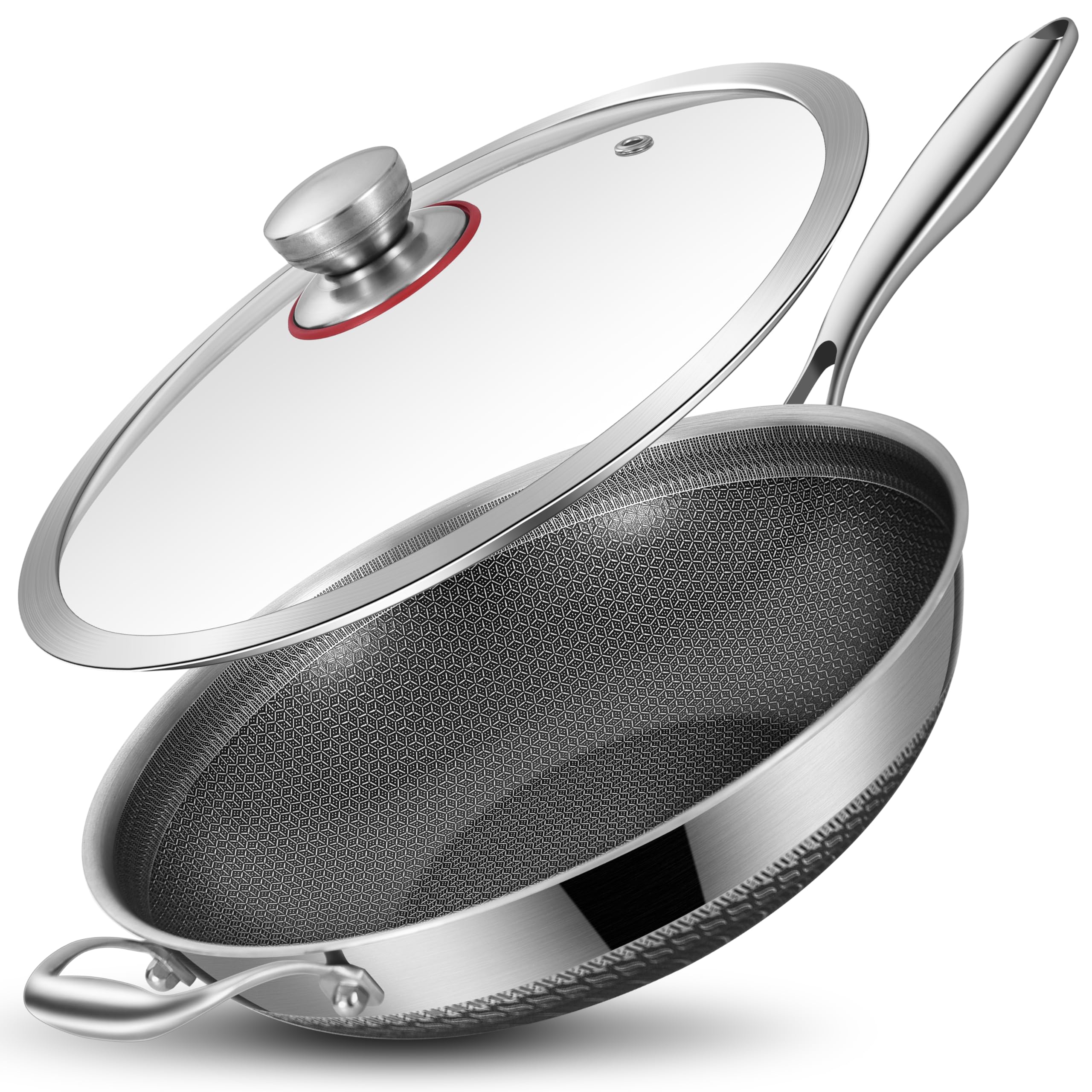 LOLYKITCH New Hybrid 12 Inch Tri-Ply Stainless Steel Wok