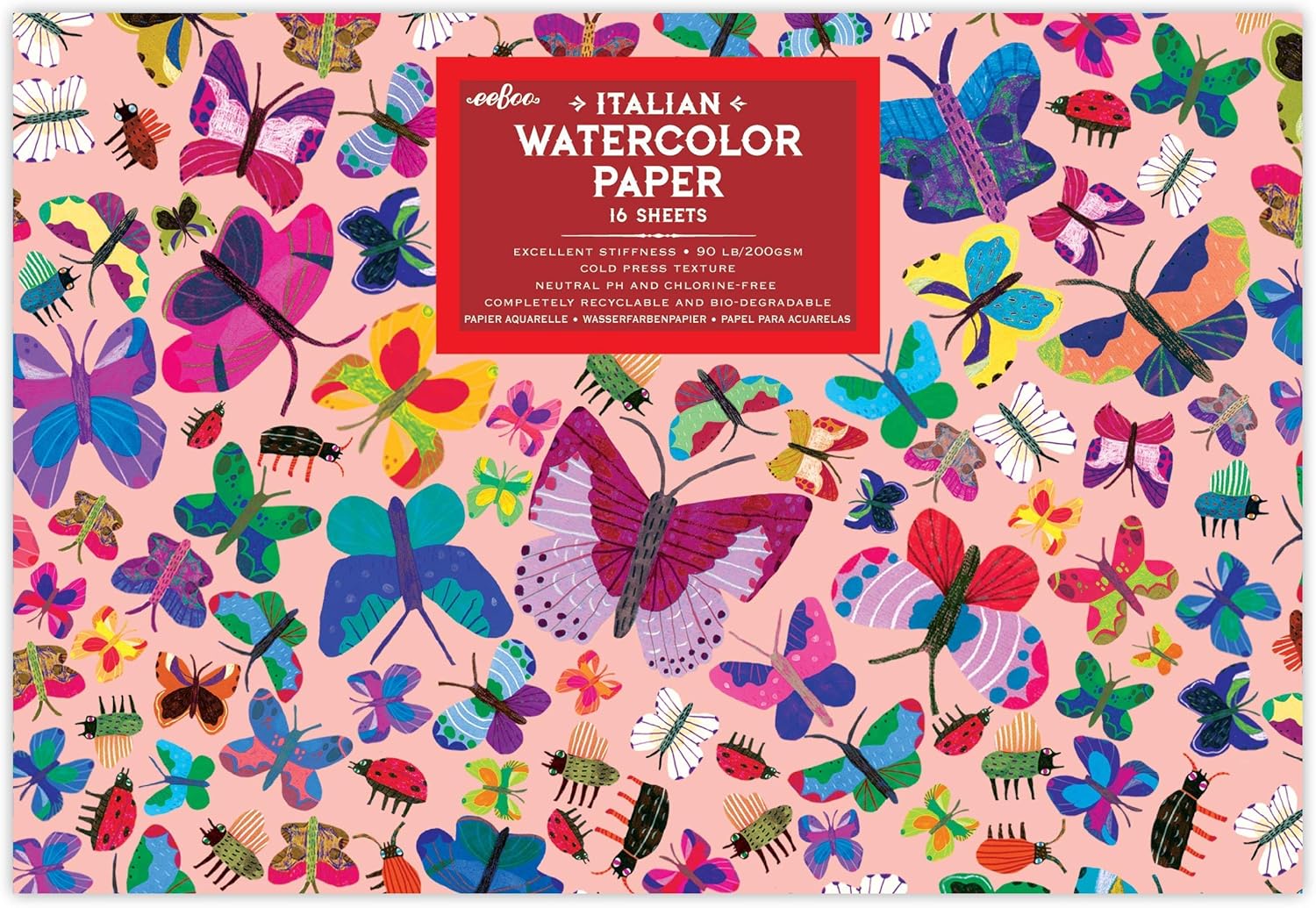 eeBoo: Butterflies Watercolor Pad – 16 Sheets, 200GSM/90LB Paper, Natural pH & Chlorine-Free, Painting Art Supplies, Kids Ages 3+