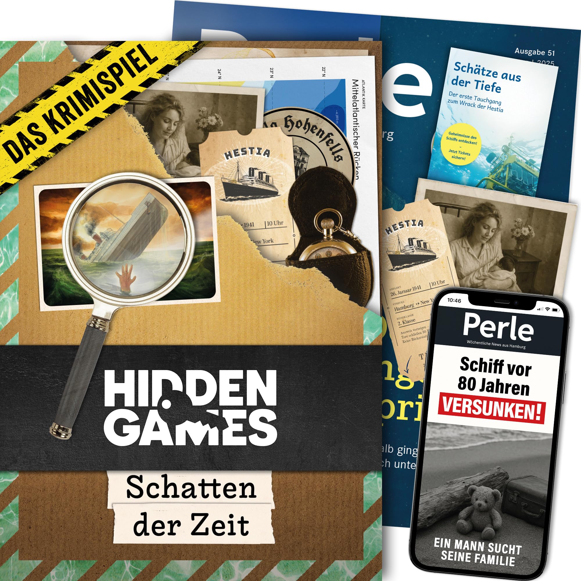 Hidden Games Tatort – Schatten der Zeit – realistisches Krimispiel – Krimi Game – Kriminalfall lösen – Kriminalfälle – Detektivspiel – Escape Room Spiel – Cold Case – Krimidinner