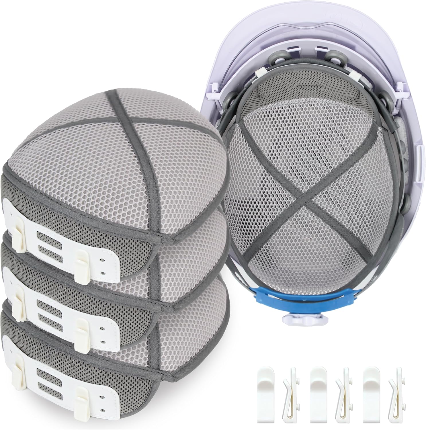 [3 Pack] Hard Hat Liner Sweatband, Clip-On Cooling Mesh Inserts for Safety Helmets, Washable Reusable Sweat Absorbing Pads with Clips for Construction, Roofing & Outdoor Work