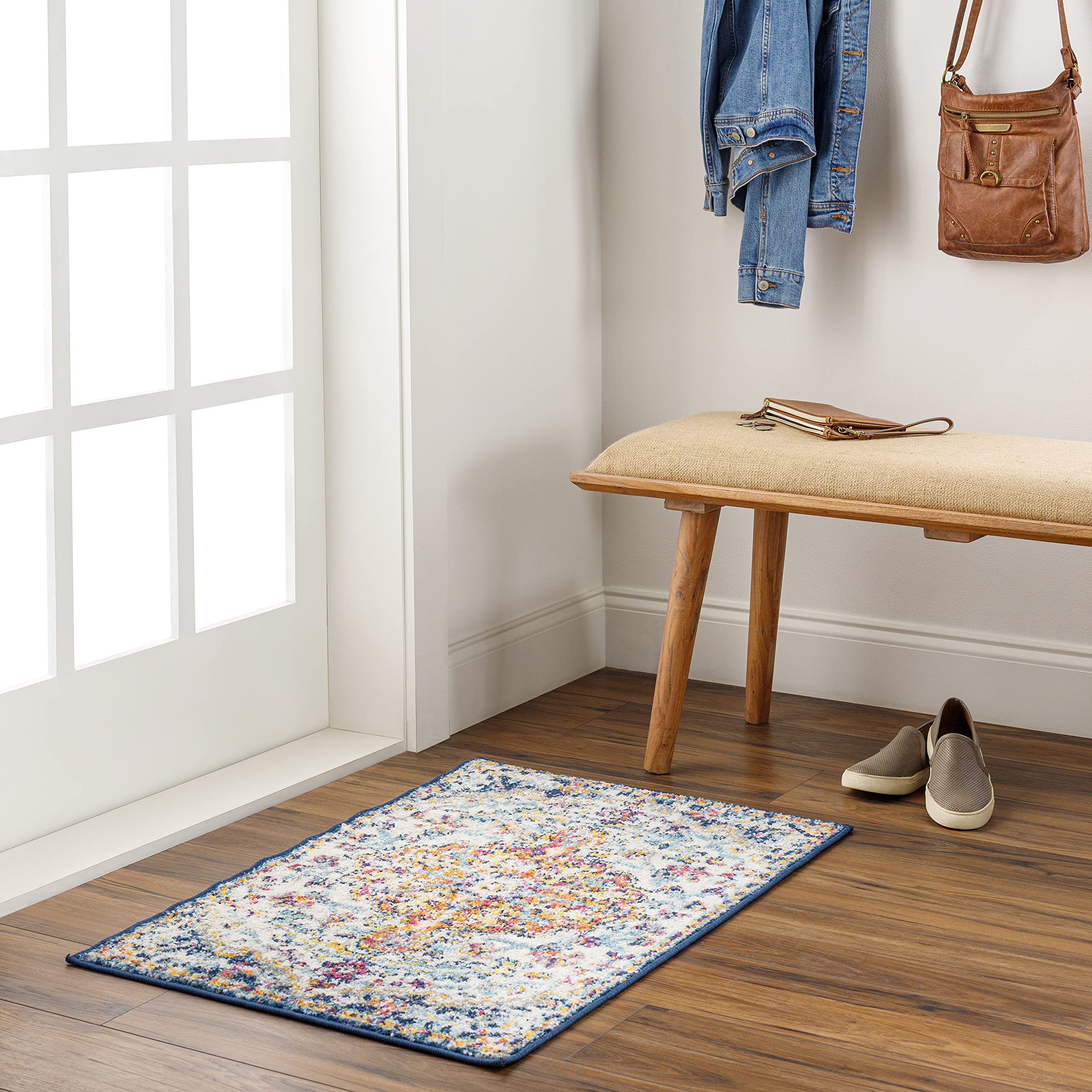 Livabliss Asmara Vintage Rug - Runner Rugs Living Room 60x90 cm, Hallway, Kitchen Area - Traditional Multicoloured Boho Rug, Easy Care - Bohemian Large Rug, Blue and Orange Rug