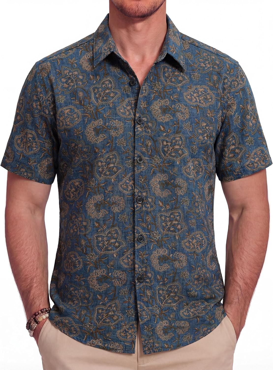 TIXMIE Mens Floral Hawaiian Shirts Short Sleeve Button Down Casual Retro 70s Shirt Summer Vacation Tropical Beach Shirts