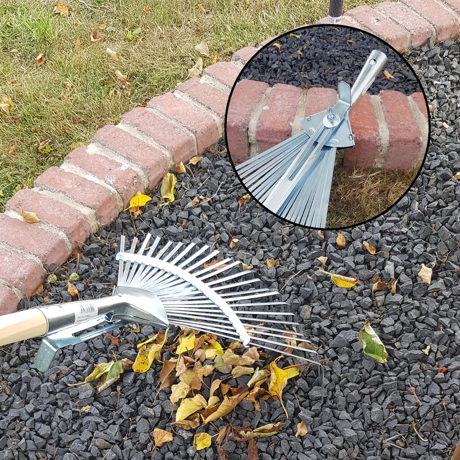 Garten Gerät Harke Rasen Boden Erde Rechen Metall Zinken Gartenrechen mit und ohne Holz Stiel (Rechen verzinkt verstellbar mit Stiel)